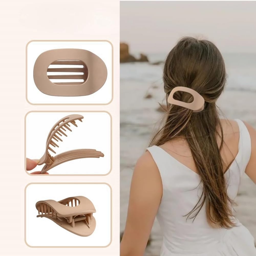 Naisfei 4 Pcs Flat Hair Claw Clips round Flat Hair Clips,Strong Hold Lay down Claw Clamps Hair Barrettes Alligator Clip,Flat Hair Claw Clips Fashion Matte Neutral Large Alligator Clips image number 2