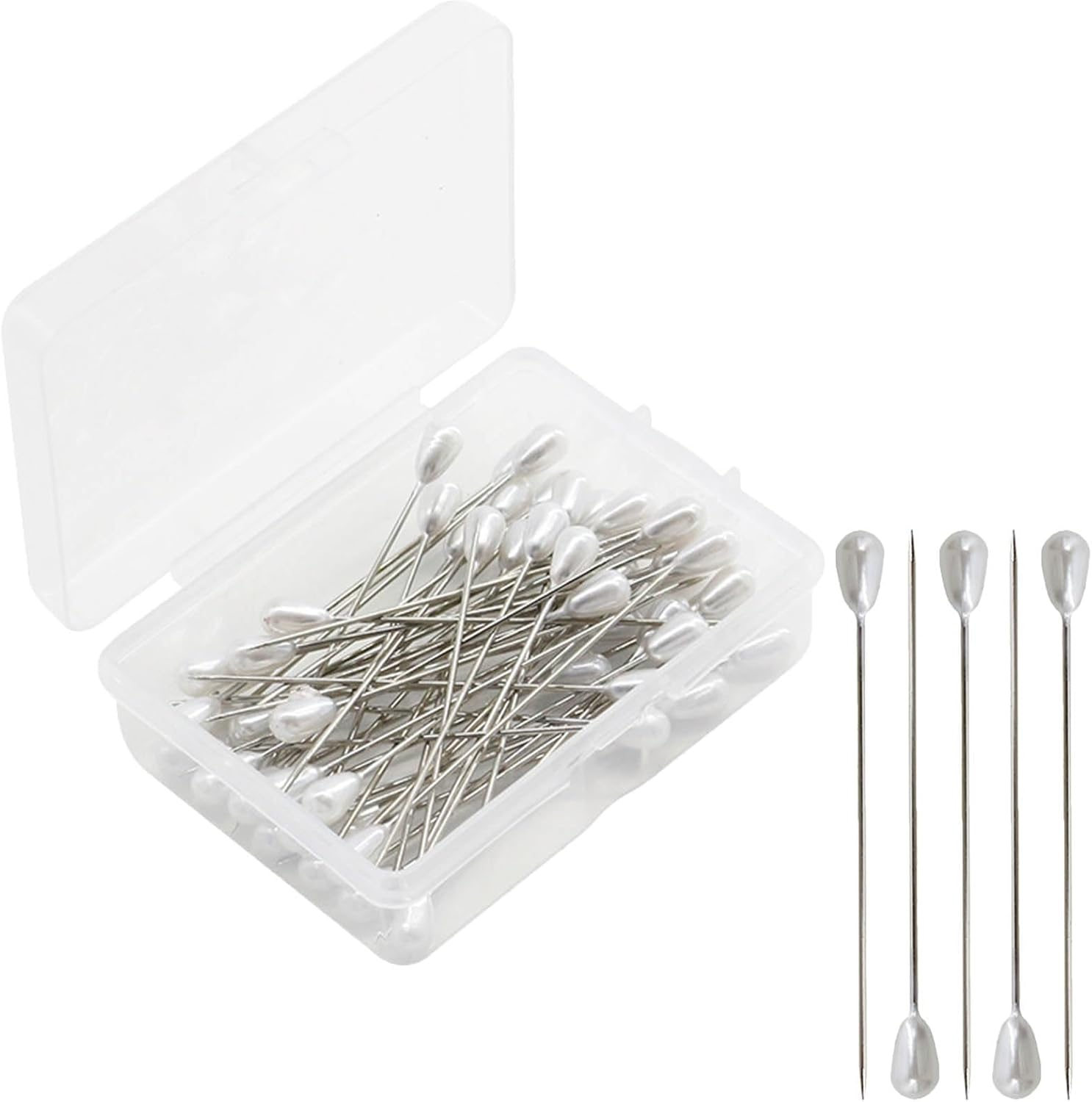 Zlongron 100 Pieces Hijab Pins, Long Teardrop Pearl Head Pin, Boutonniere Pins, Buttonhole Pin, Can Also Be Used for Jewelry Making Sewing Wedding Floral Decorations and DIY Crafts image number 1
