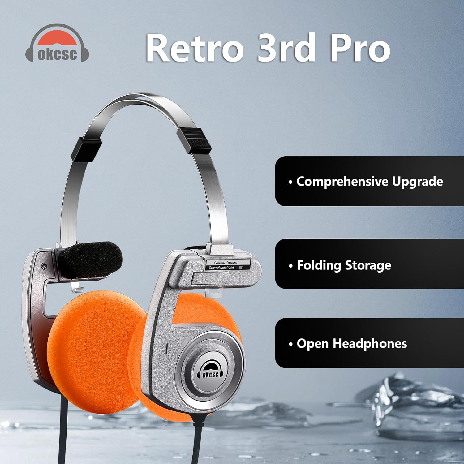 OKCSC Retro 3 Open Back Headphones,3.5Mm Wired Over-Ear Headsets, All-Day Playtime/Built-In Mic/Ultra Lightweight, Convenient to Carry for Travel, Commute, Sports, Hifi Sound 3.5MM Mic/Silver image number 3