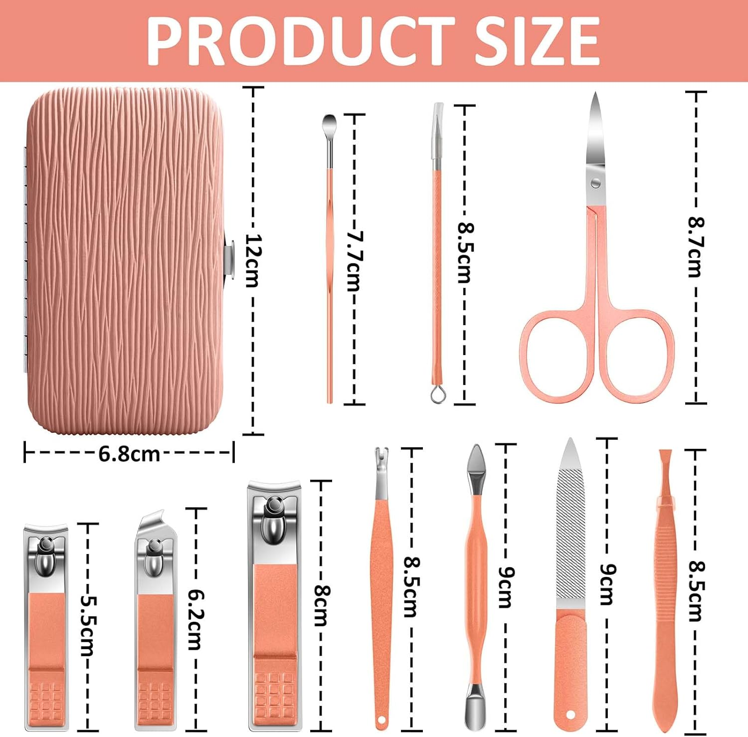 BLESWIN Nail Care Kit, 10 in 1 Manicure Set Professional, Manicure & Pedicure Tools & Accessories, Travel Manicure Set for Women Men, Nail Grooming Kit with Rose Gold Leather Case Beauty Salon Set