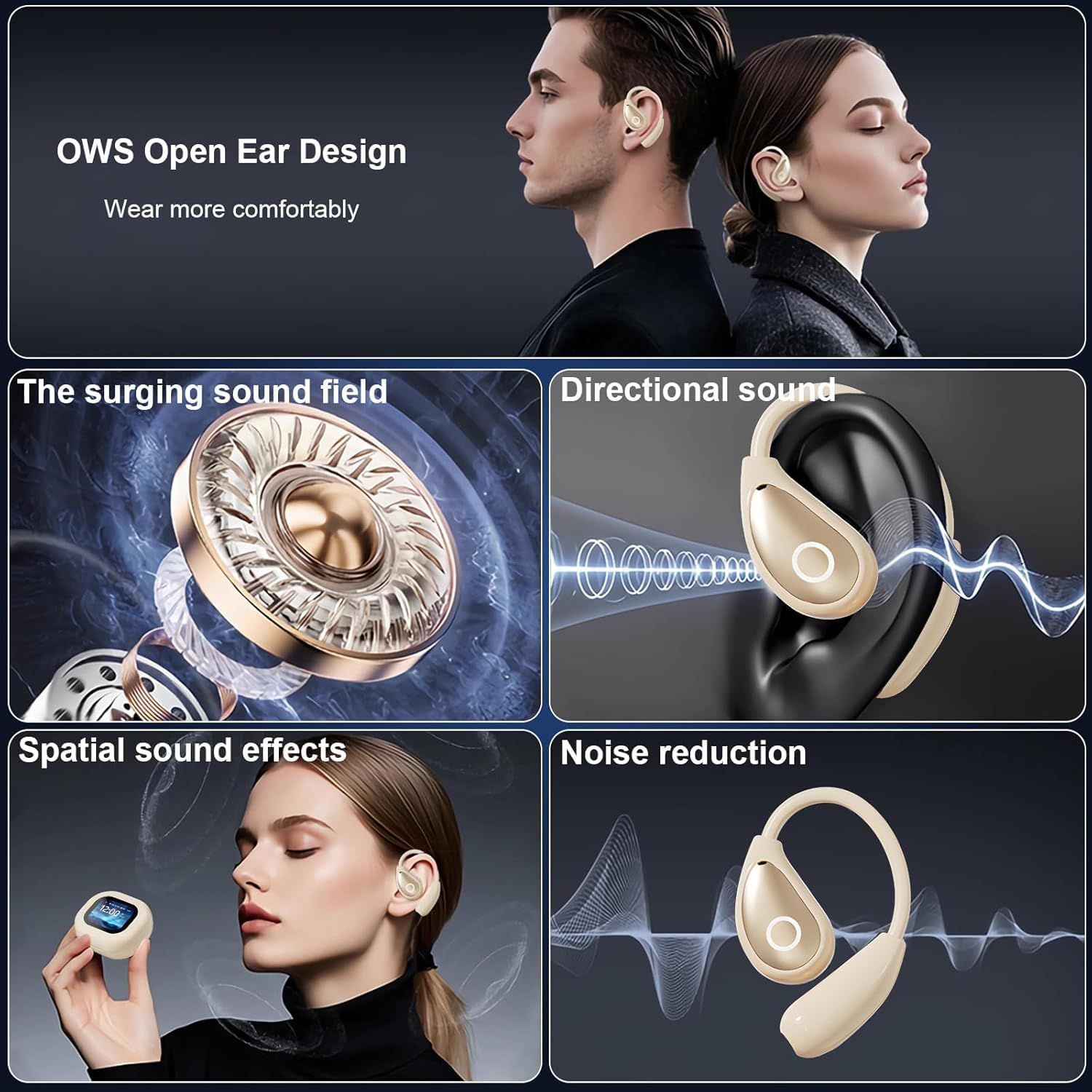 OBEST AI Translation Earbuds,Bluetooth Realtime Voice Open Ear Headphones with Color LCD Touch Screen,Wireless Noise Reduction Language Translator Device,144 Languages, Corporate Travel Learn image number 4