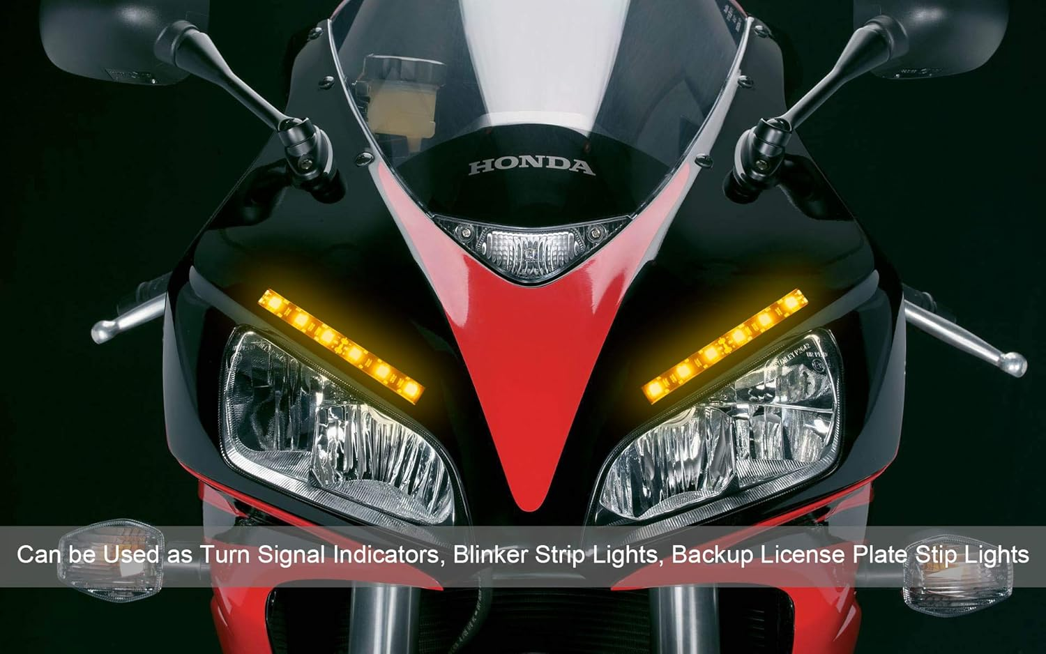 Kinstecks 2PCS 6Leds Motorcycle LED Strip Light Bar Turn Signal Indicator Blinker Strip Lights Backup License Plate Strip Light 12V Universal for Motorcycles Atvs Scooters Vehicles-Amber image number 2