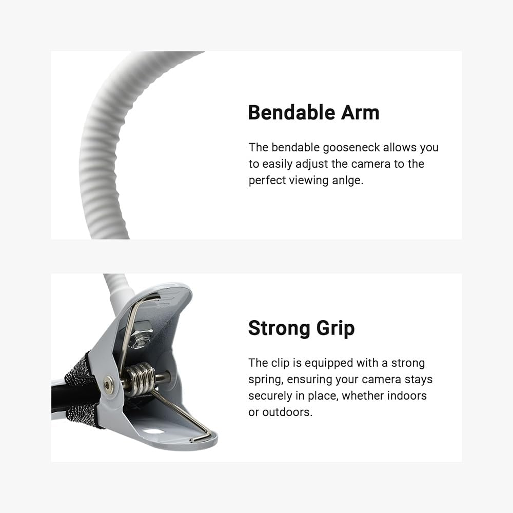 Holicfun Clip Mount for Ring, Blink, Eufy, Google Nest, Wyze, and Arlo Indoor Outdoor Cameras, 15Cm Gooseneck Arm, Flexible Adjustment, Strong Clamp, Black, 2-Pack image number 5