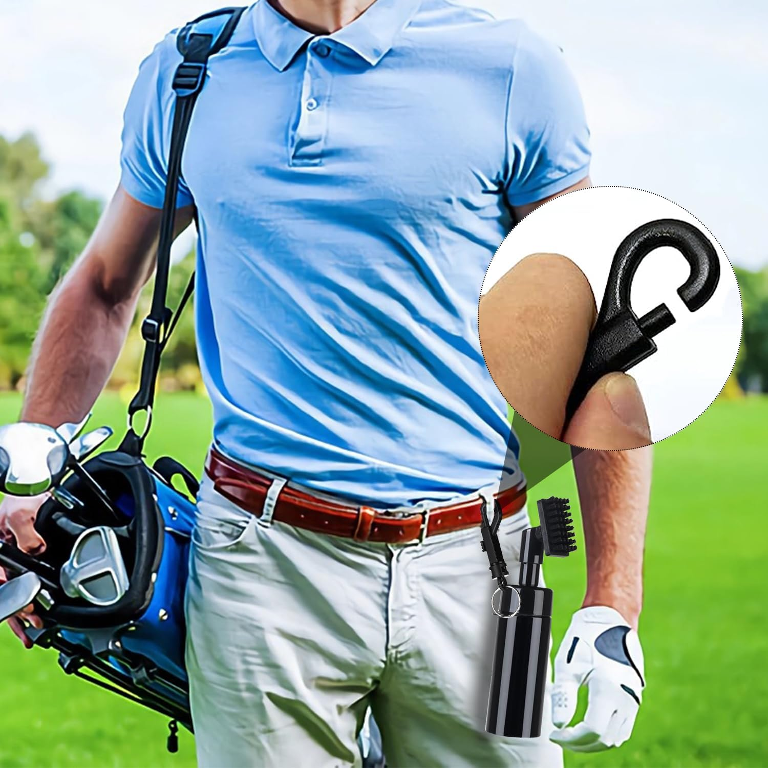 Golf Club Cleaner Brush - 7.5 Inch Groove Tube with 4Oz Squeeze Water Bottle 2 Clip Golf Club Cleaning Kit Essential Accessory with Nylon Bristles Caddy Splash Golf Water Brush Golf Accessories, 1Pcs image number 4