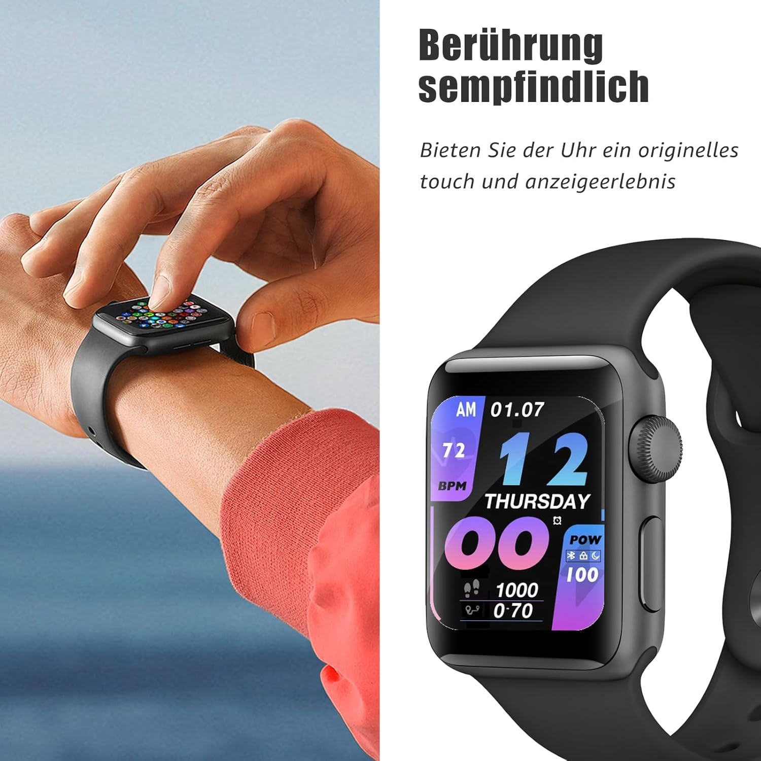 Cable Leader Pack of 2 Screen Protectors for Apple Watch Series 4/5/6/SE 44 Mm, Ultra HD Bubble-Free Anti-Scratch Apple Watch 6 44 Mm Protective Glass, 3D Curved Ultra Resistant Iwatch 5 44 Mm Film image number 3