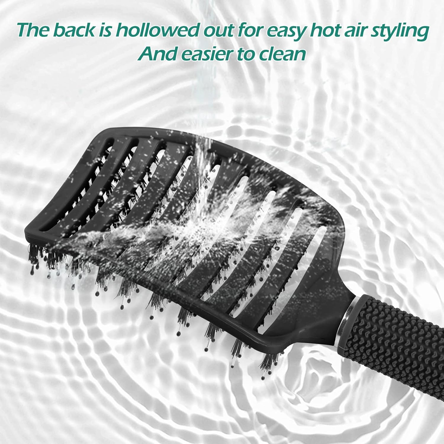 Geeric Hair Brush, Boar Bristle Hair Brushes for Women Men Kids Paddle Detangler Hair Brush Curved Vent Styling Hairbrush for Wet Dry Curly Thick Hair Smoothing Massaging Detangling Black
