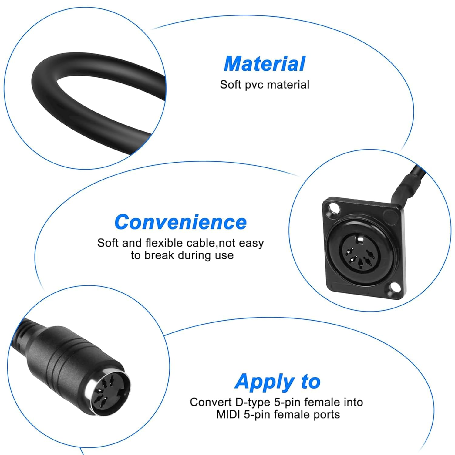 D-Type DIN 5 PIN MIDI Cable Female to Female Extension Cord Panel Mount 5 PIN Female Audio Adapter Cable,Digital Conference Room Audio for Keyboard Synth,Midi Guitar and Other Music Gear image number 4