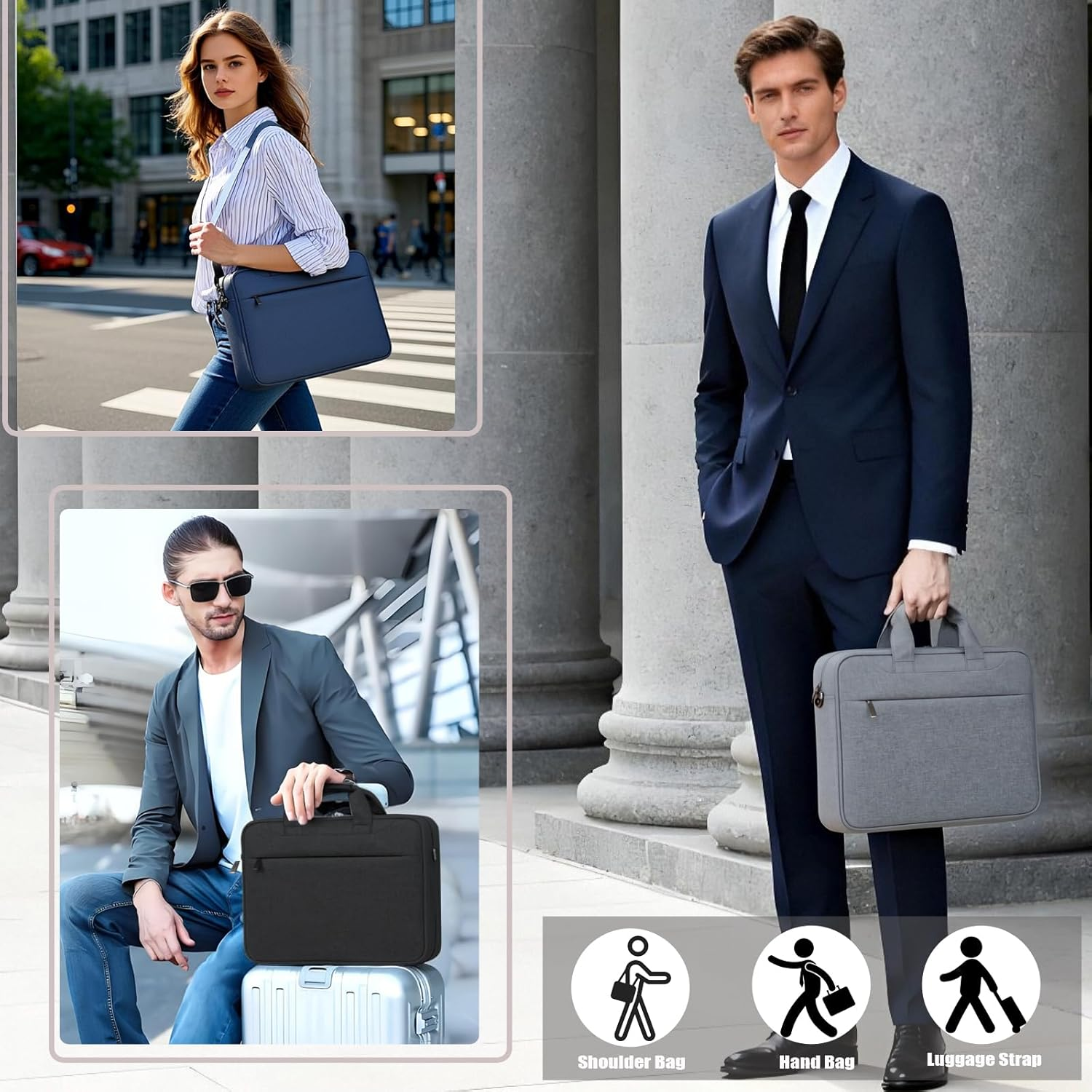 Laptop Bag 15.6 Inch for Men Women Water-Resistant Oxford Computer Messenger Bag Laptop Carrying Case Business Briefcase for Office Work,Shoulder Bag with Shoulder Strap，Black/Grey/Navy - Black image number 2