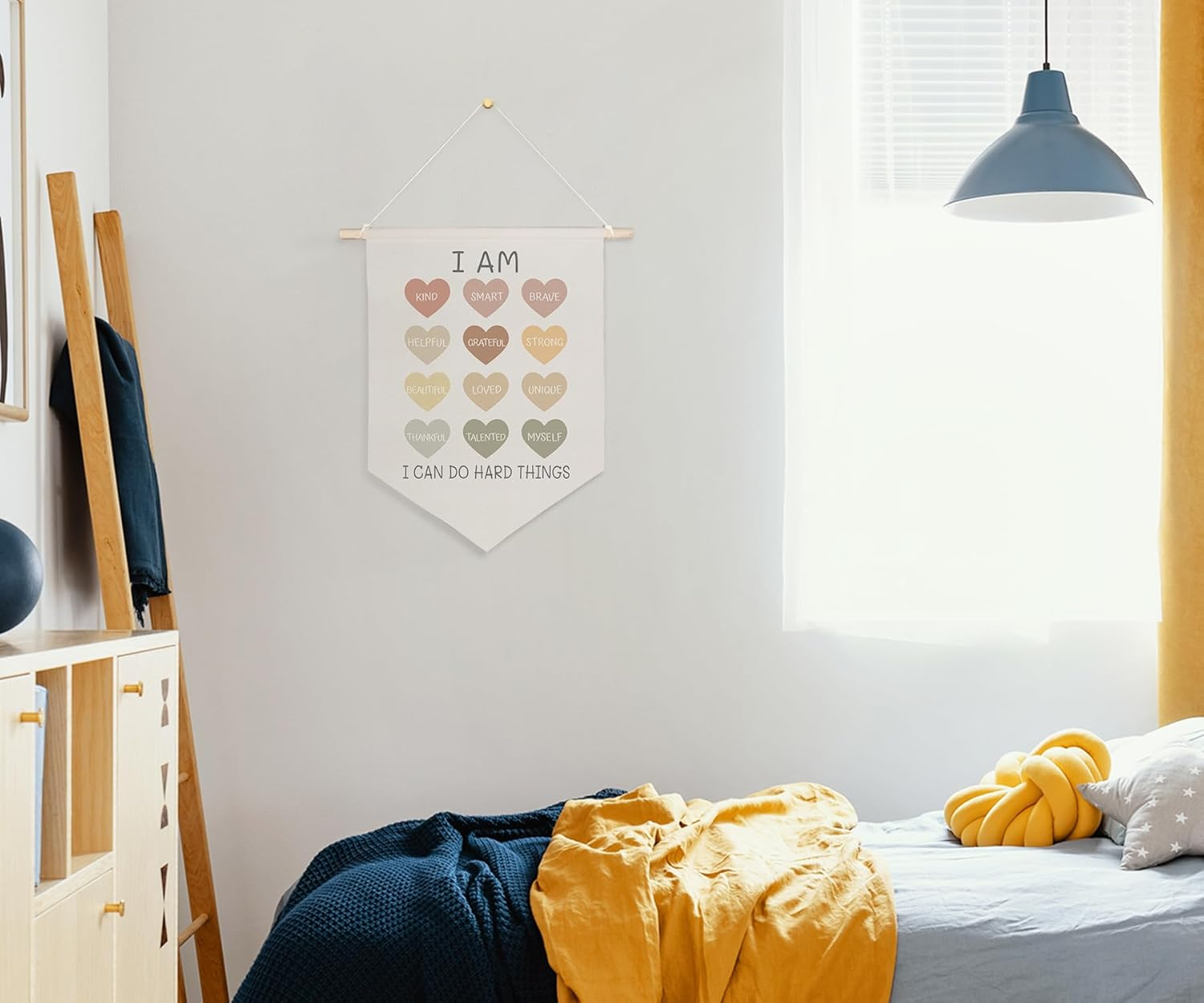 QODUNG Positive Affirmations I Am Kind Smart Loved Canvas Banner,Inspirational Boho Classroom Wall Decor,Wall Hanging Pennant Flag Canvas Banner for Kids Room Playroom Homeschool Nursery image number 2