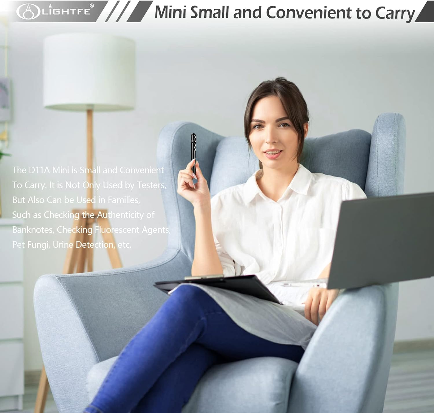 LIGHTFE D11A UV Flashlight 395Nm High Power Black Light - Ideal for UV Glue Curing, Rock and Mineral Identification, Fluorescent Agents, Pet Urine, Stain Detection, AC Leakage Detection image number 2