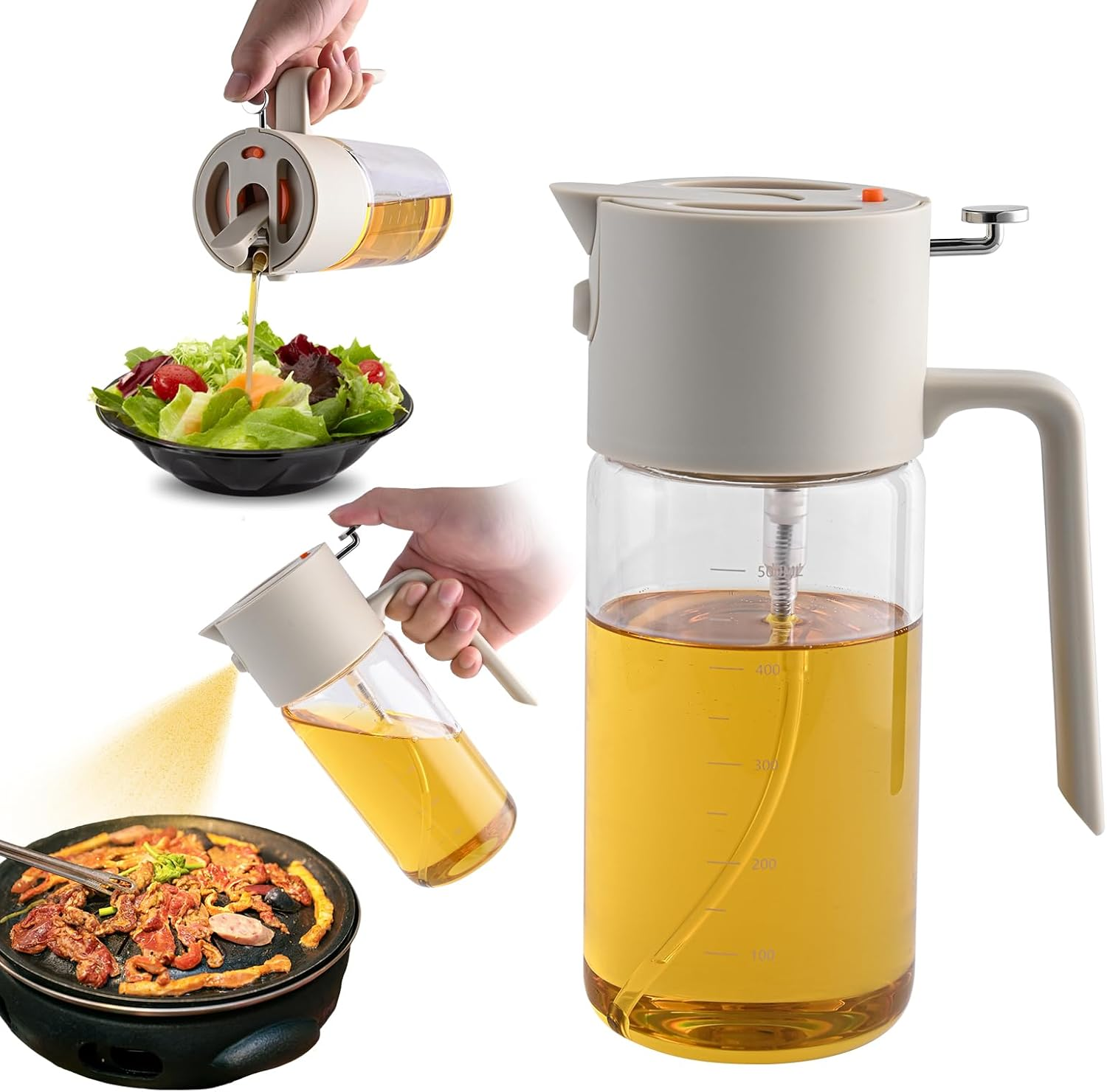 RAXCO 18Oz/550Ml Oil Spray Bottle,2 in 1 Olive Oil Dispenser,Glass Oil Bottle Kitchen Tool for Air Fryer and Salad, BBQ Accessories