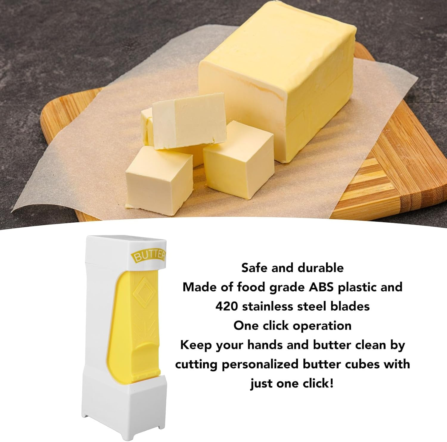 Stick Butter Cutter, ABS One Click Butter Cheese Dispenser Cutter with Stainless Steel Blade, Cheese Splitter Butter Slicer Suitable for Quickly Making Breakfast, Dinner, Bread, Cake, Cookies image number 2