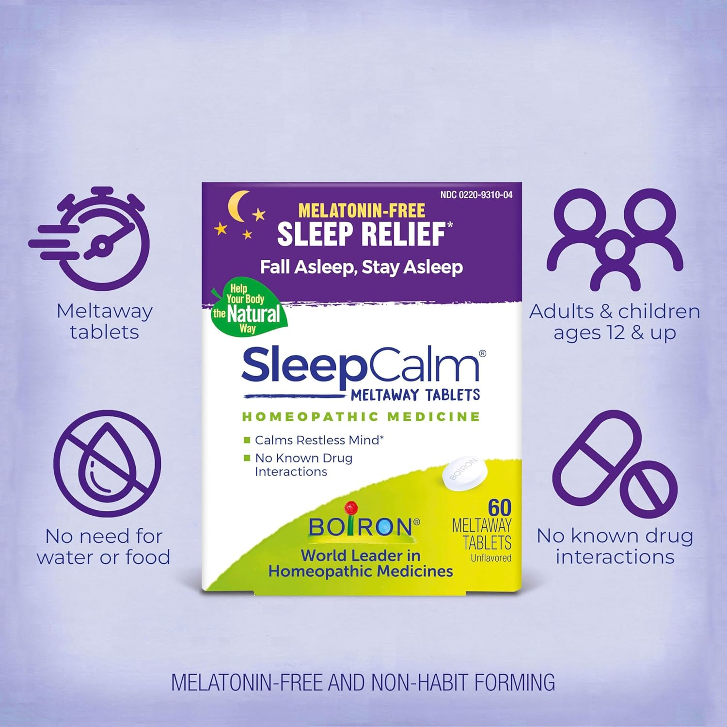 Boiron Sleepcalm Sleep Aid for Deep, Relaxing, Restful Nighttime Sleep - Melatonin-Free and Non Habit-Forming - 60 Count image number 3