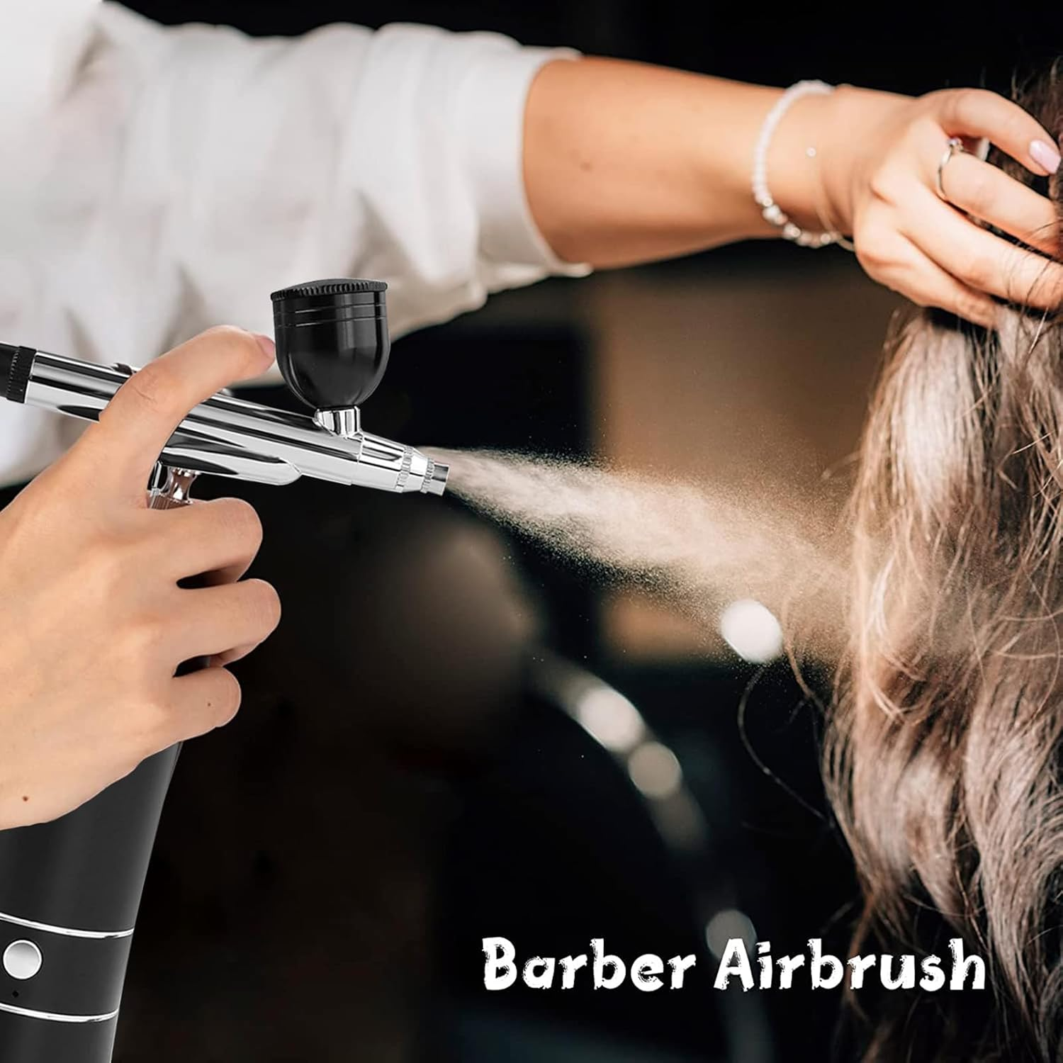 Airbrush-Kit Air Brush Kit with Airbrush Compressor Nail Charms Wireless Air Brush for Barber, Nail Art, Cake Decor, Makeup, Model Painting (Black) image number 6