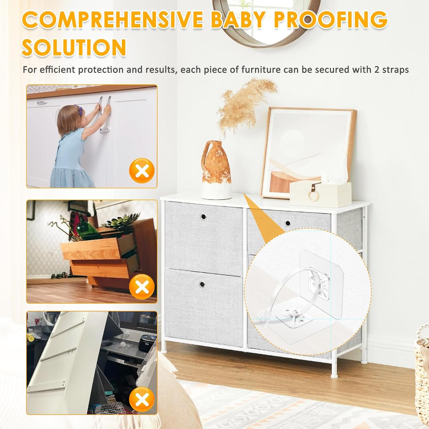 100Pcs Furniture Anchors Plastic Furniture Straps No Drill Adhesive Backed Wall Anchor Straps for Cabinets Bookcases Dressers (100-Pack) image number 5