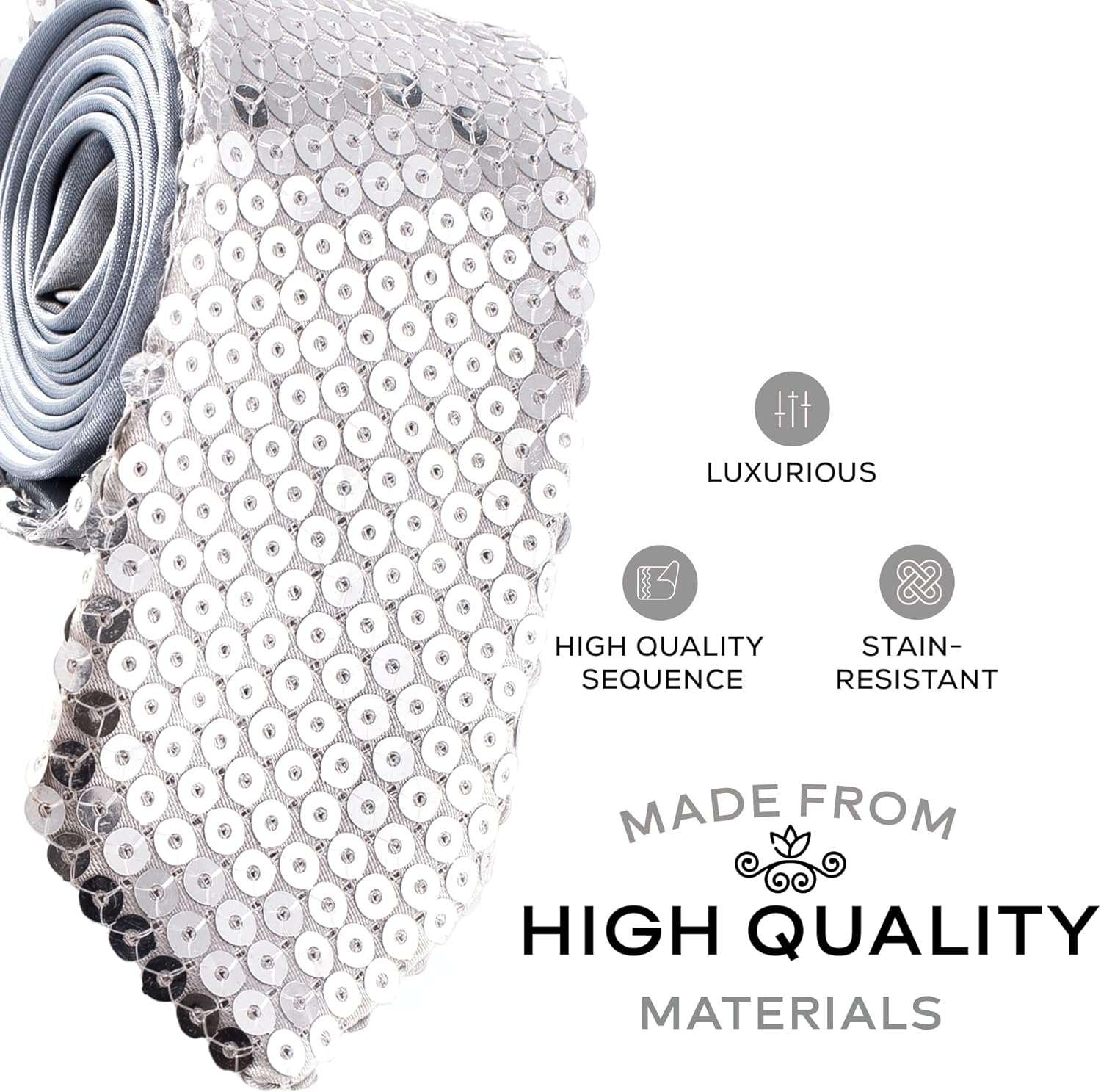 Mens Fashion Sequin Skinny Tie - Great for Weddings, Parties, Costumes, Halloween - Many Colors to Choose From image number 2