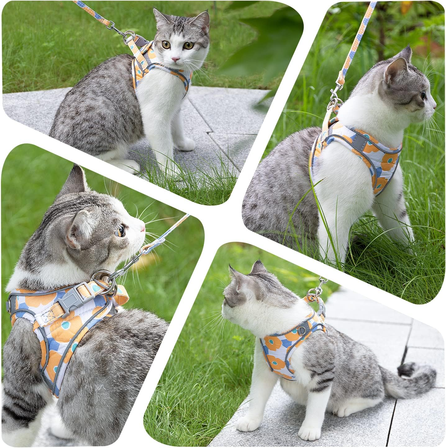 AUTOWT Cat Harness and Leash, Breathable Kitten Escape Proof Harnesses, Adjustable Reflective Puppy Vest Harness with Leashes Set Soft Pet Safety Jacket for Outdoor Walking image number 4