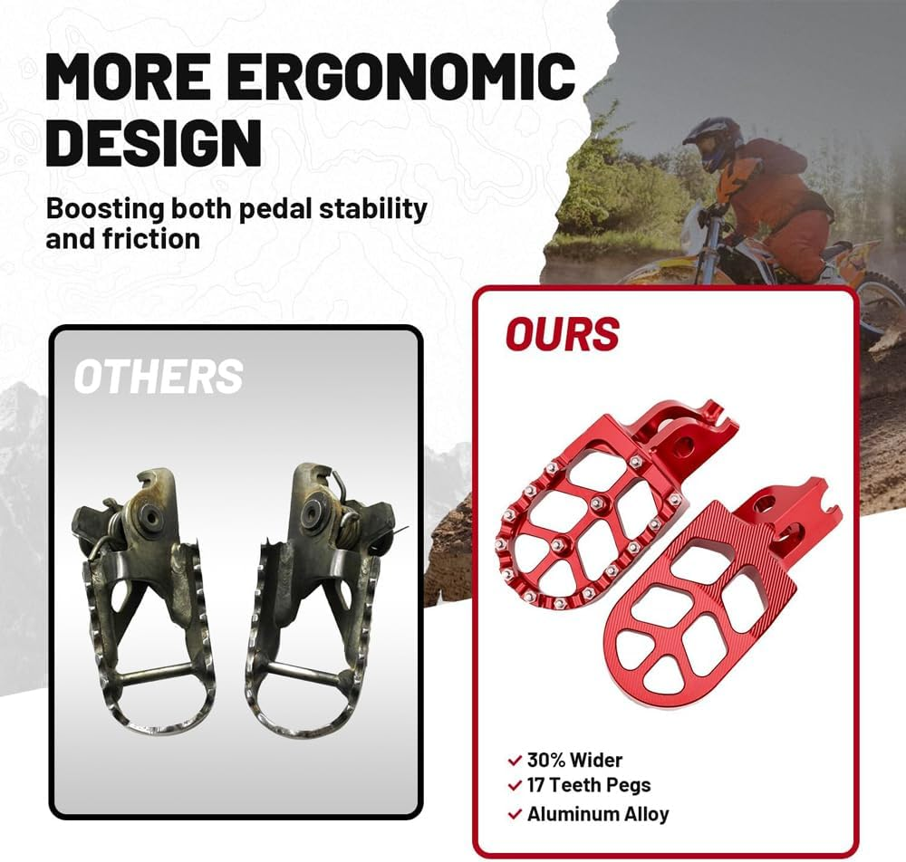 Dirt Bike Foot Pegs,Aluminum Cnc,Wide Footpegs for CRF300L CRF150R CRF250R CRF450R CRF250L CRF250X CRF450X CRF450RL CR125 CR250 Mini Bike Pit Bike Foot Pedals Rests,Performance Dirt Bike Parts image number 1
