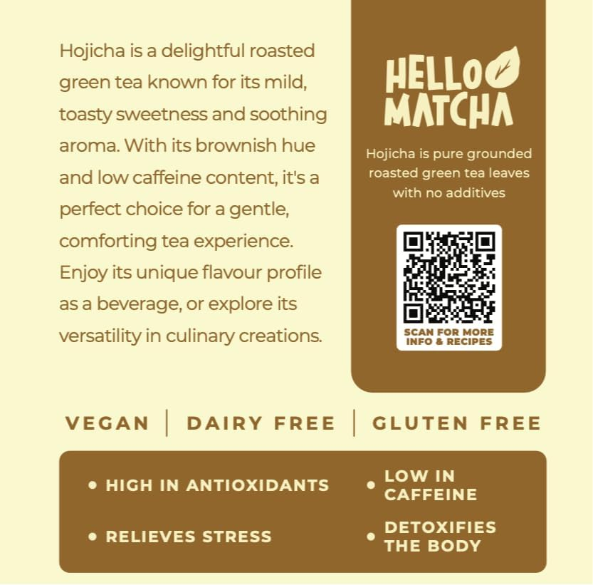 Hello Matcha Premium Hojicha Tea Powder 50G - Roasted Green Tea, 100% Authentic Japanese - Perfect for Lattes, Baking & Desserts image number 6