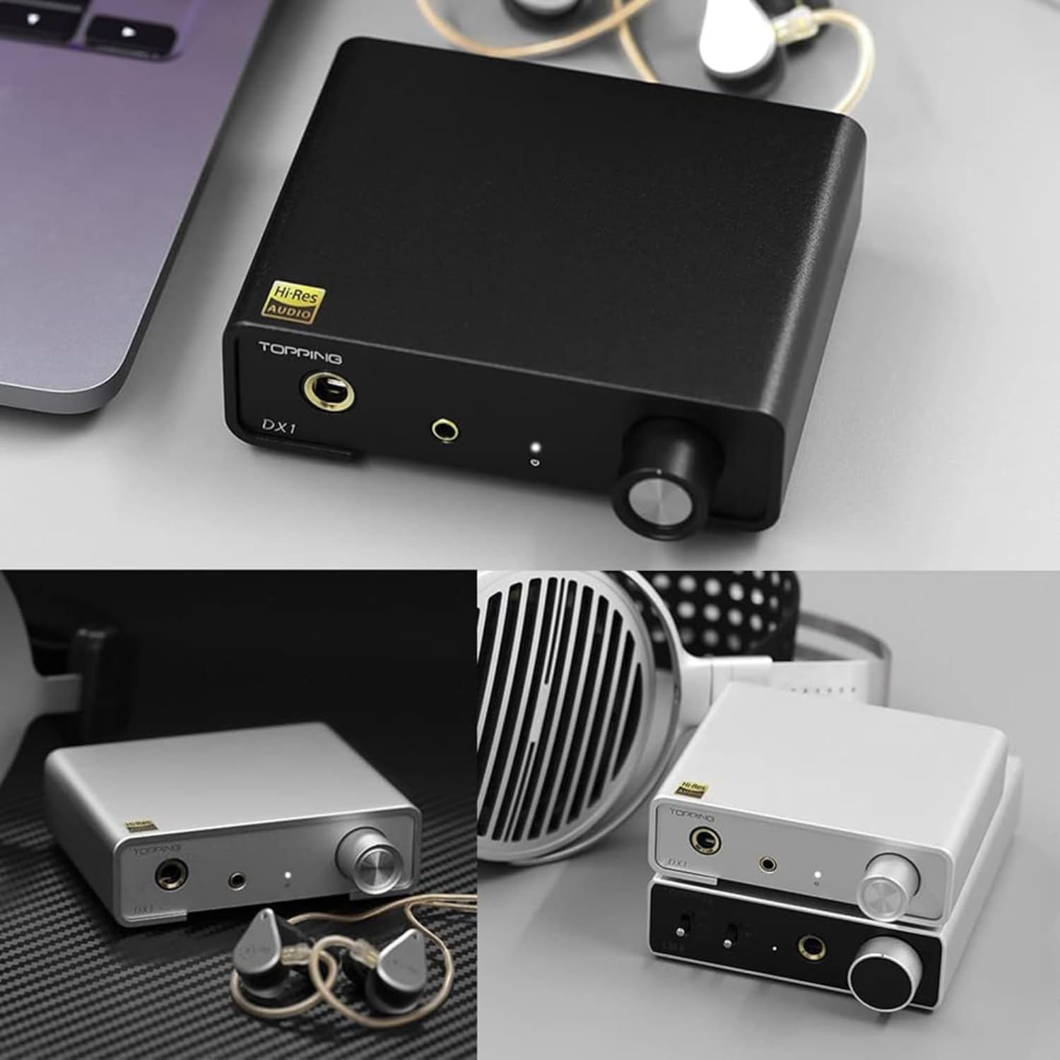 Topping DX1 Hifi DAC Headphone Amplifier Combo, 280Mw X2 Home Audio Stereo HPA Amplifiers, USB to Rca/3.5Mm/6.35Mm Amp with Twostage GAIN AK4493S XU208 32Bit/384Khz DSD256 for IEM (Silver) - Black image number 3