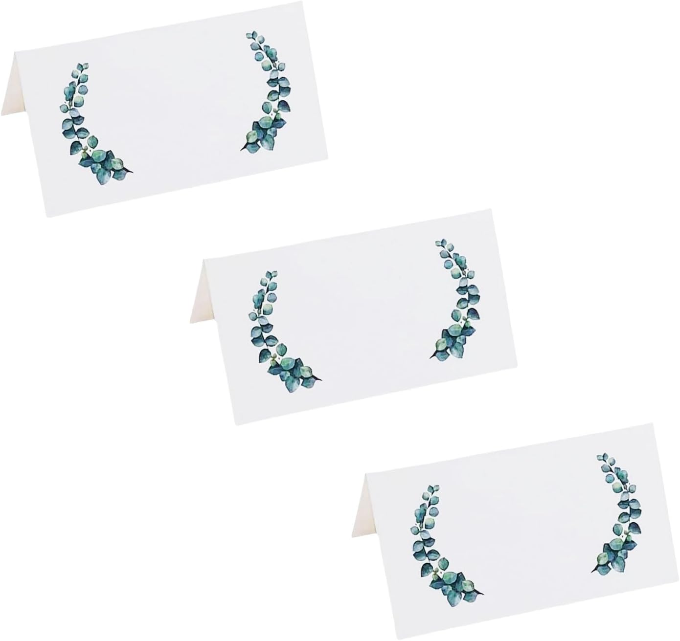 YUESUO 100PCS Green Leaves Watercolor Place Cards Folded Tented Blank Table Cards Name Card for Weddings,Parties, Business Events Decorations 2" X 3.5" (Green) image number 1