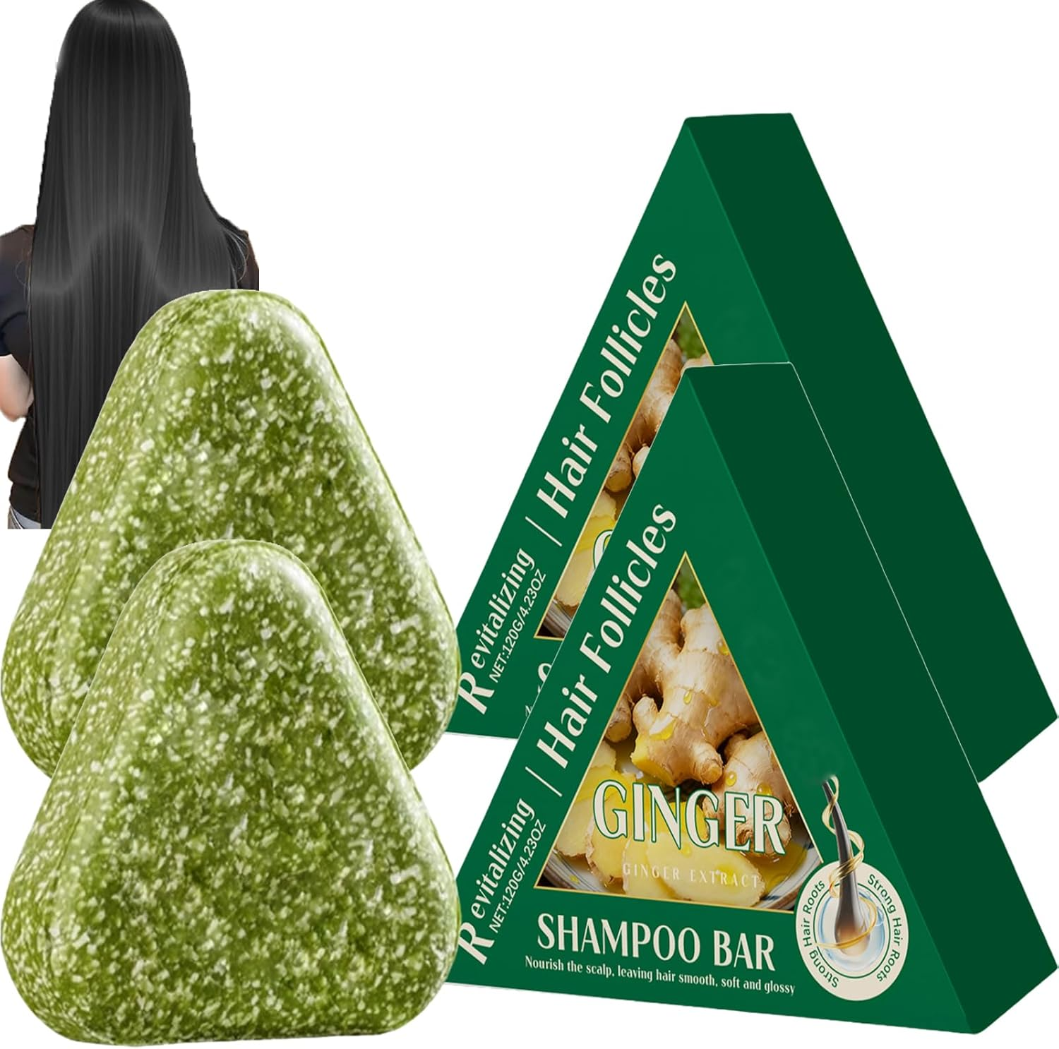 Ginger Shampoo Bar, Long Lasting Moisturizing Gingers Soap Gentle Non-Greasy Ginger Bar Shampoo, Deeply Cleansing Scalp Hydrating Hair Soap Scalp Nourishment, Strengthenning Volumizing (4Pcs)