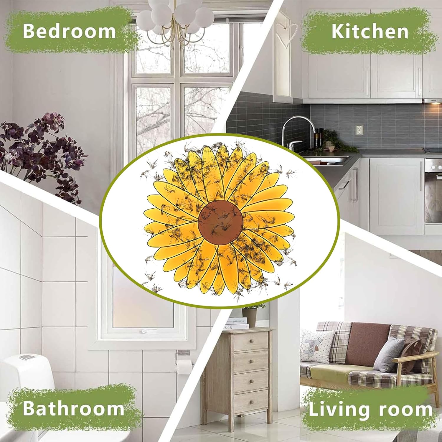 Zalizr 15 Pack Window Fly Paper, Indoor Sticky Fly Tape, Plant Gnat Bug Traps, Sunflower Decoration Design for Fruit Flies, Moths, Mosquitoes - Yellow image number 3