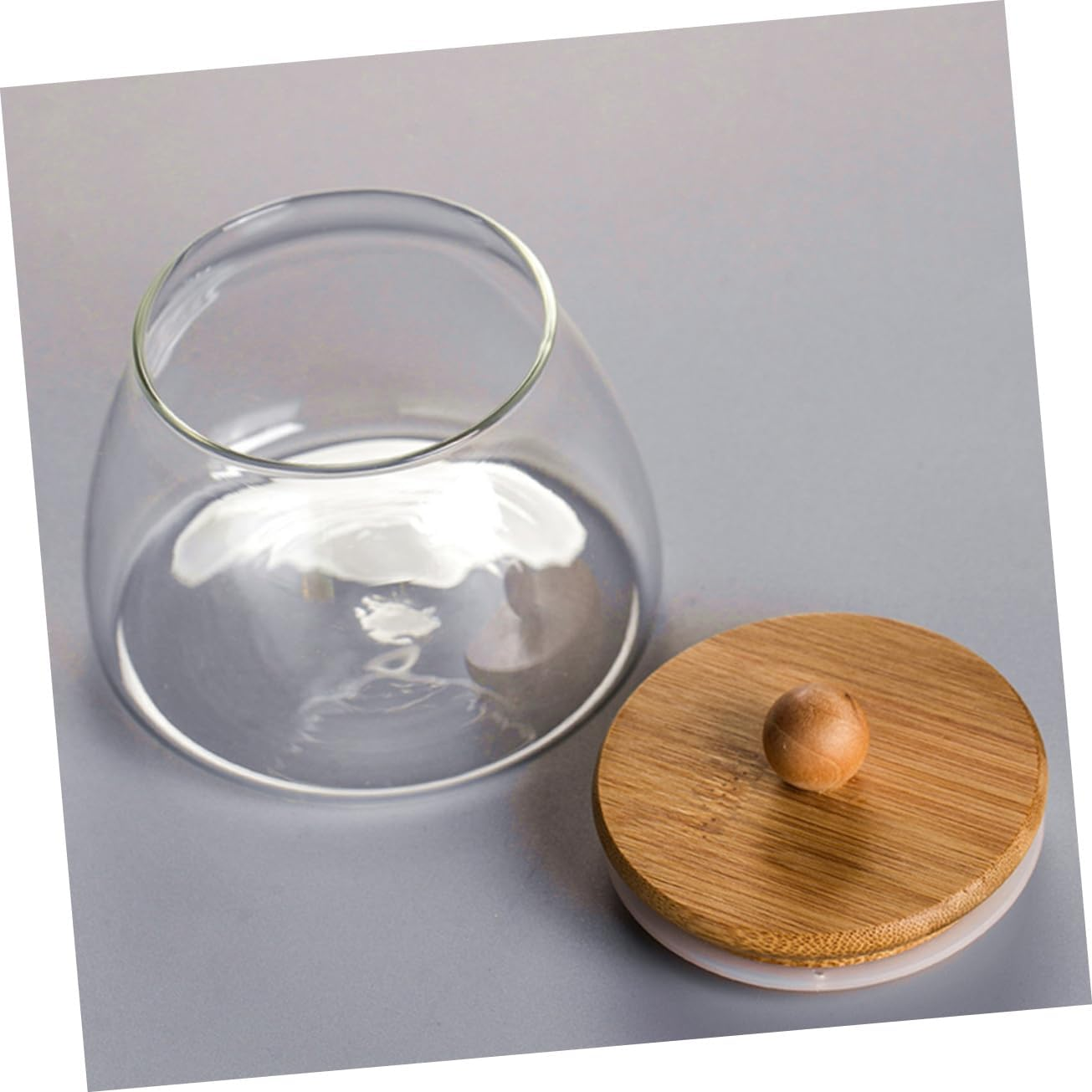 LABRIMP 2Pcs Transparent Glass Candy Storage Jars Bamboo Lids Wedding Sweets Containers Versatile Sealing Jars for Home and Bakery Use image number 5