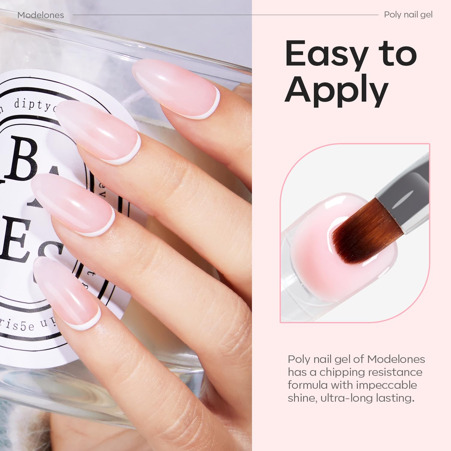 Modelones Poly Nail Gel Kit - 30ML 2 Colors Clear Nude Pink Extension Gel with Slip Solution Builder Enhancement Starter All-In-One Technician French Art DIY Home image number 3