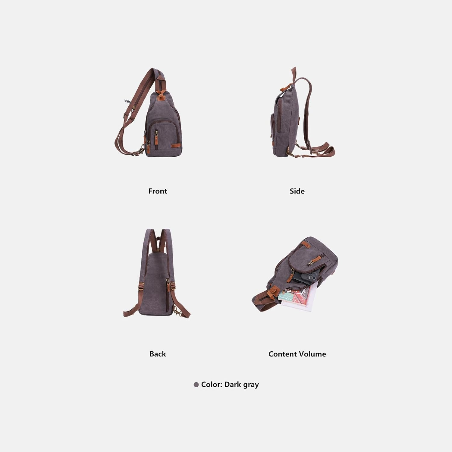 NECTAR YUNBURST D.Grey Shadow Canvas Crossbody Backpack - Ultra-Slim Sling Pack for Urban Cycling/Hiking | 40X25X7Cm Waterproof Daypack Unisex Adventure Essential image number 4