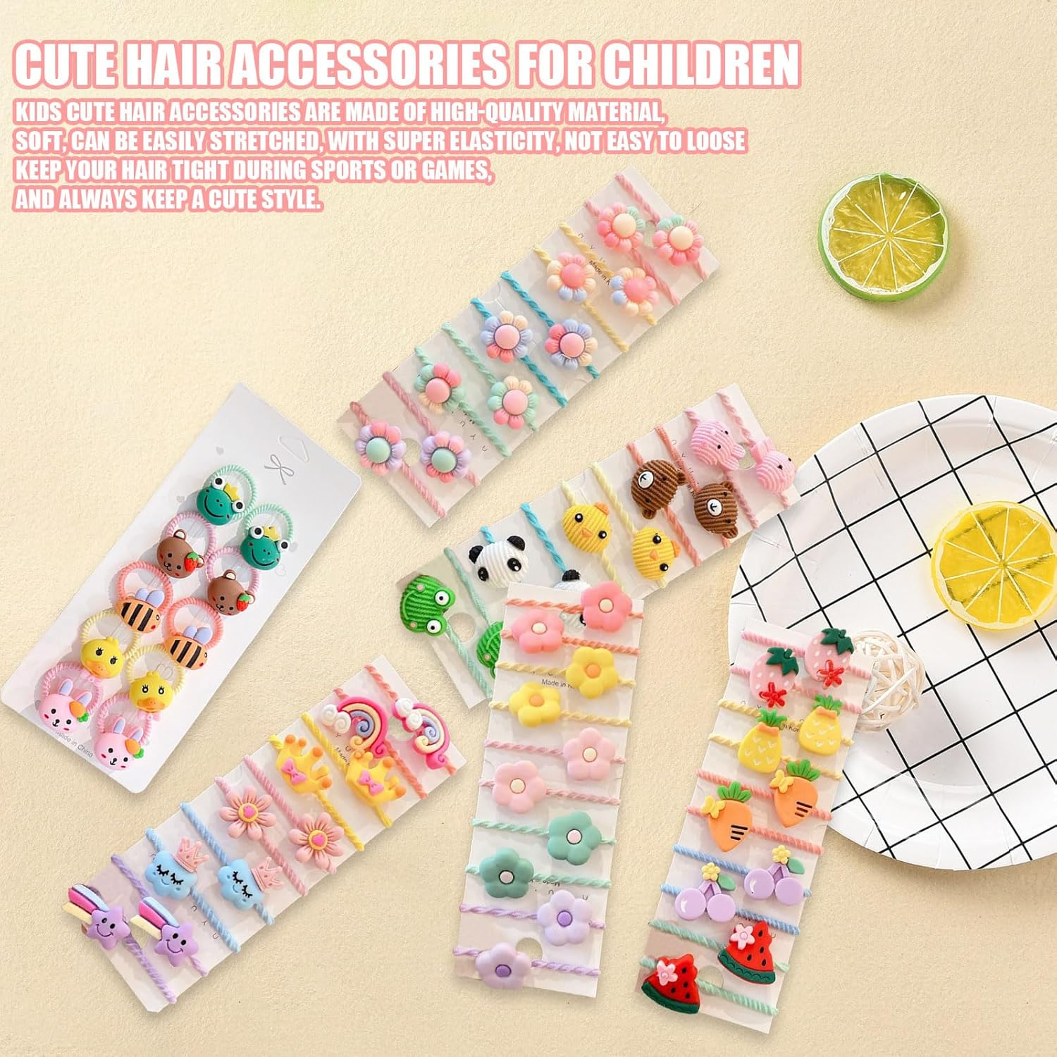 Baby Girls Hair Ties, 60 Pcs Cute Cartoon Elastic Hair Bands Ponytail Holders Animals Flower Multicolor Hair Bobbles Hair Accessories for Girls Infants Toddlers Kids Children (Multi-Colored B) image number 4
