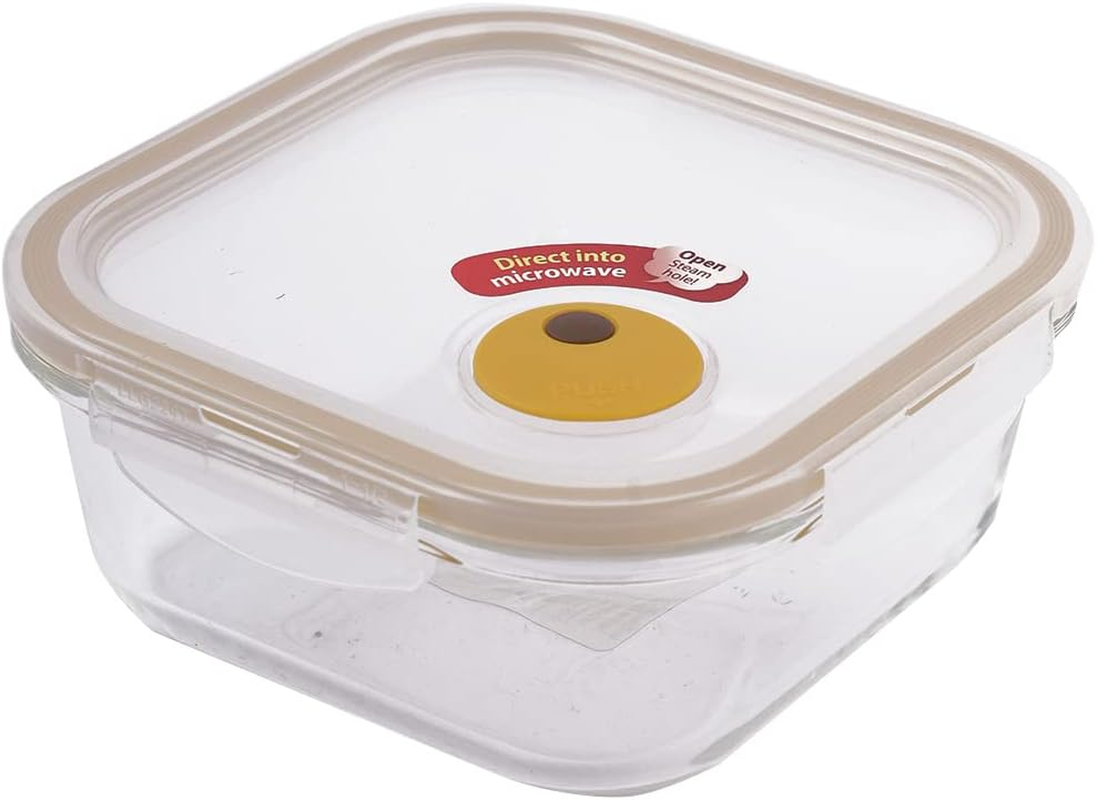 Lock & Lock Purely Better Glass Food Storage Container with Steam Vent Lid, Square-25 Oz, Clear image number 4