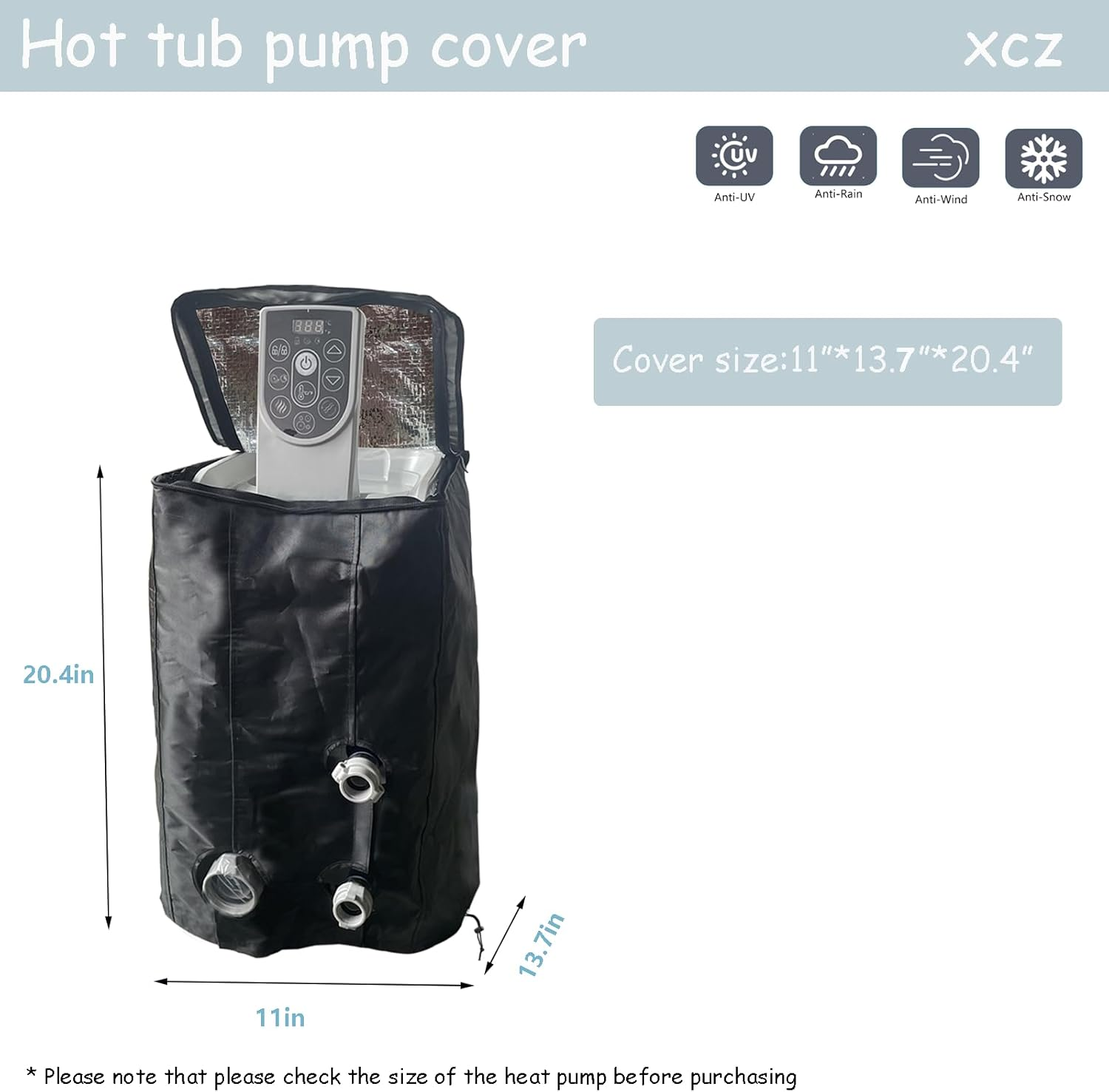 XCZ Hot Tub Pump Cover. with Thermal Insulation Aluminum Film, Waterproof, Sunscreen, Insulation. Spa Heat Pump Insulation Cover. (Black, Cover Only) image number 3
