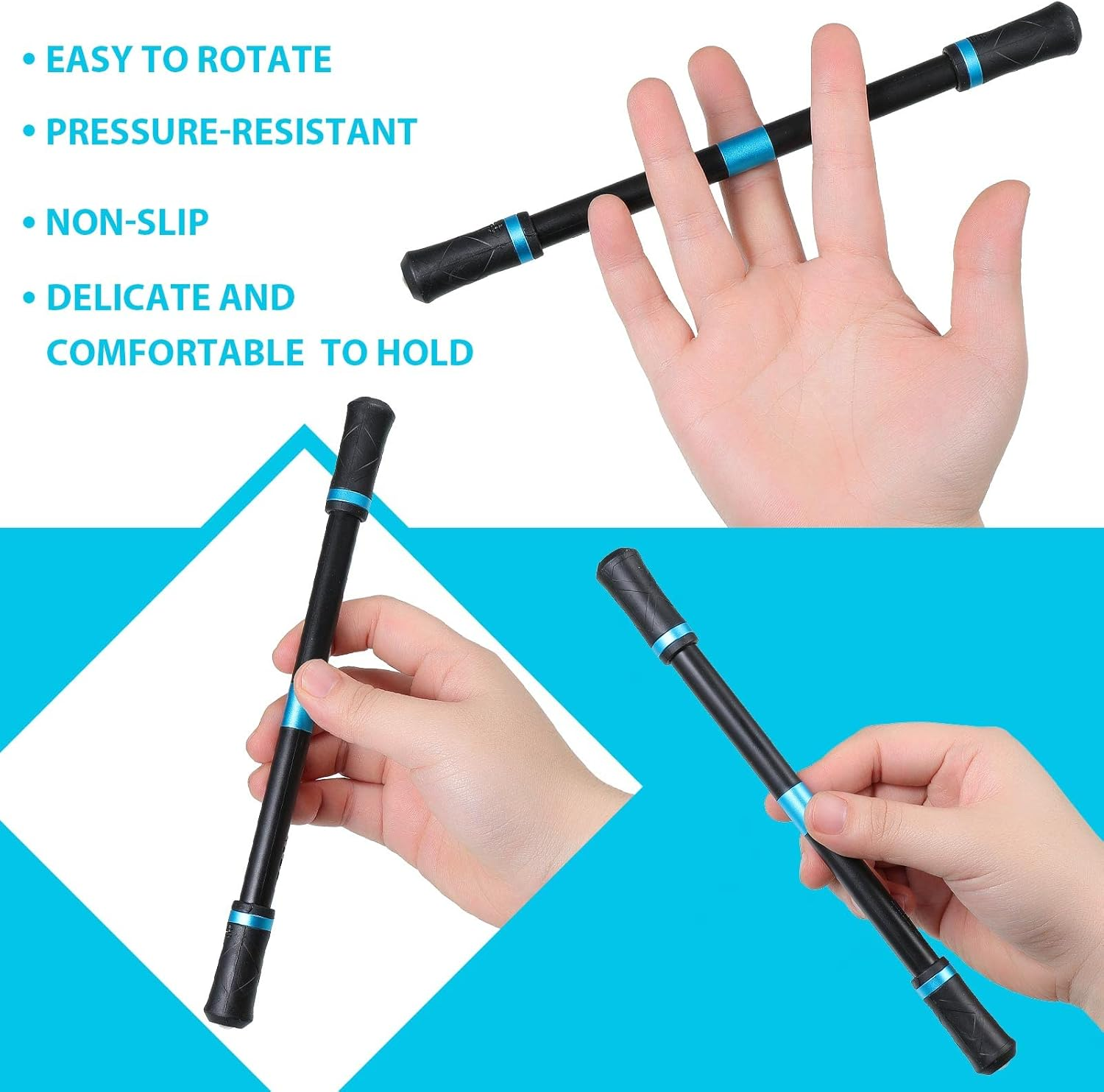 Spakon 4 Pieces Pen Spinning Spinner Finger Rotating Gaming Trick Pen Mod Stress Releasing Brain Training Toys for Kids Teens Student Games Learning Office Supplies(Black, Blue) image number 2