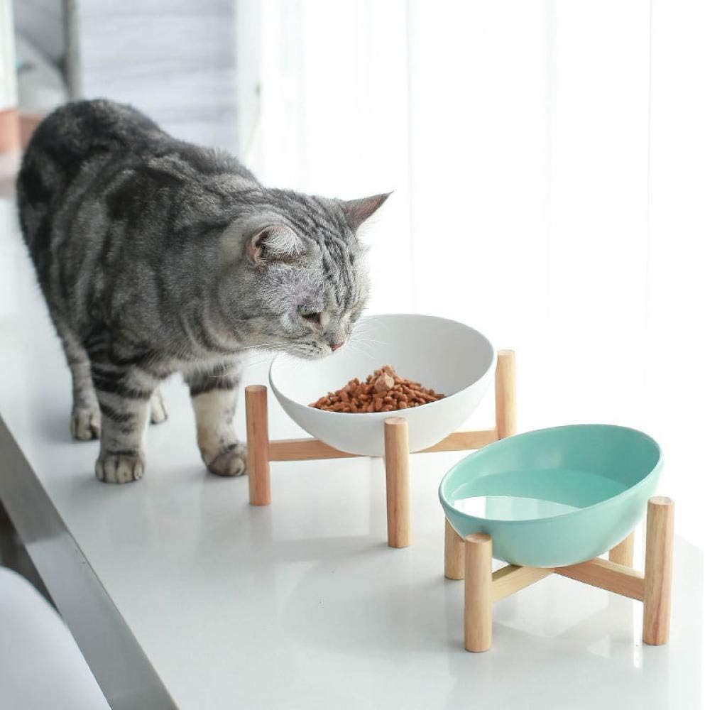 Dog Bowls and Dishes Orange Ceramic Pet Feed Bowl Cat Dog Bowls Tilted Elevated Raised Pet Bowl with Wood Stand Feeder for Dogs Cats 600Ml image number 2