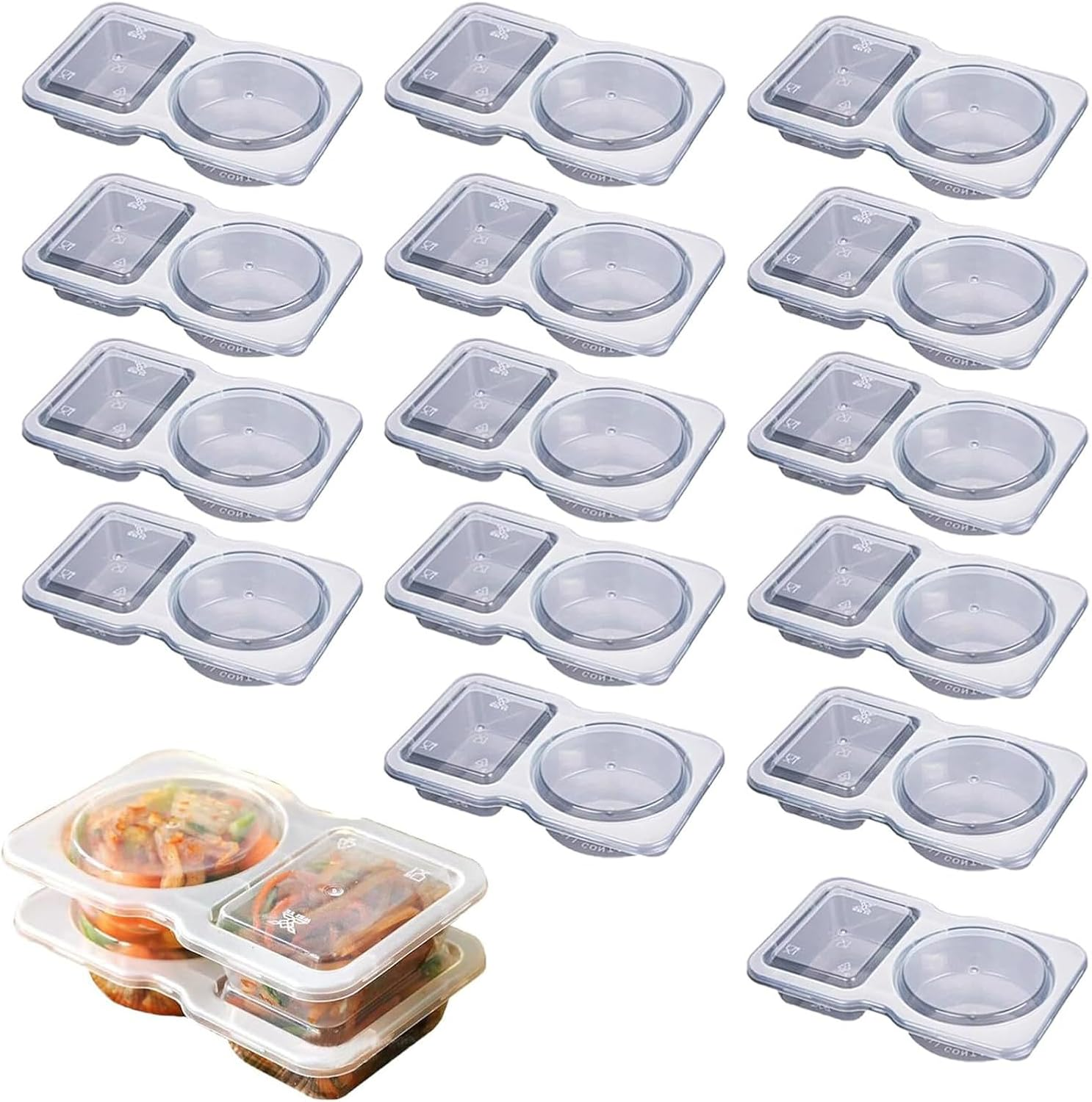Tongke Double Compartment Condiment Container with Lids, Disposable Clear Salad Dressing for Sauce, Sampling, Travel Snack (15) image number 2