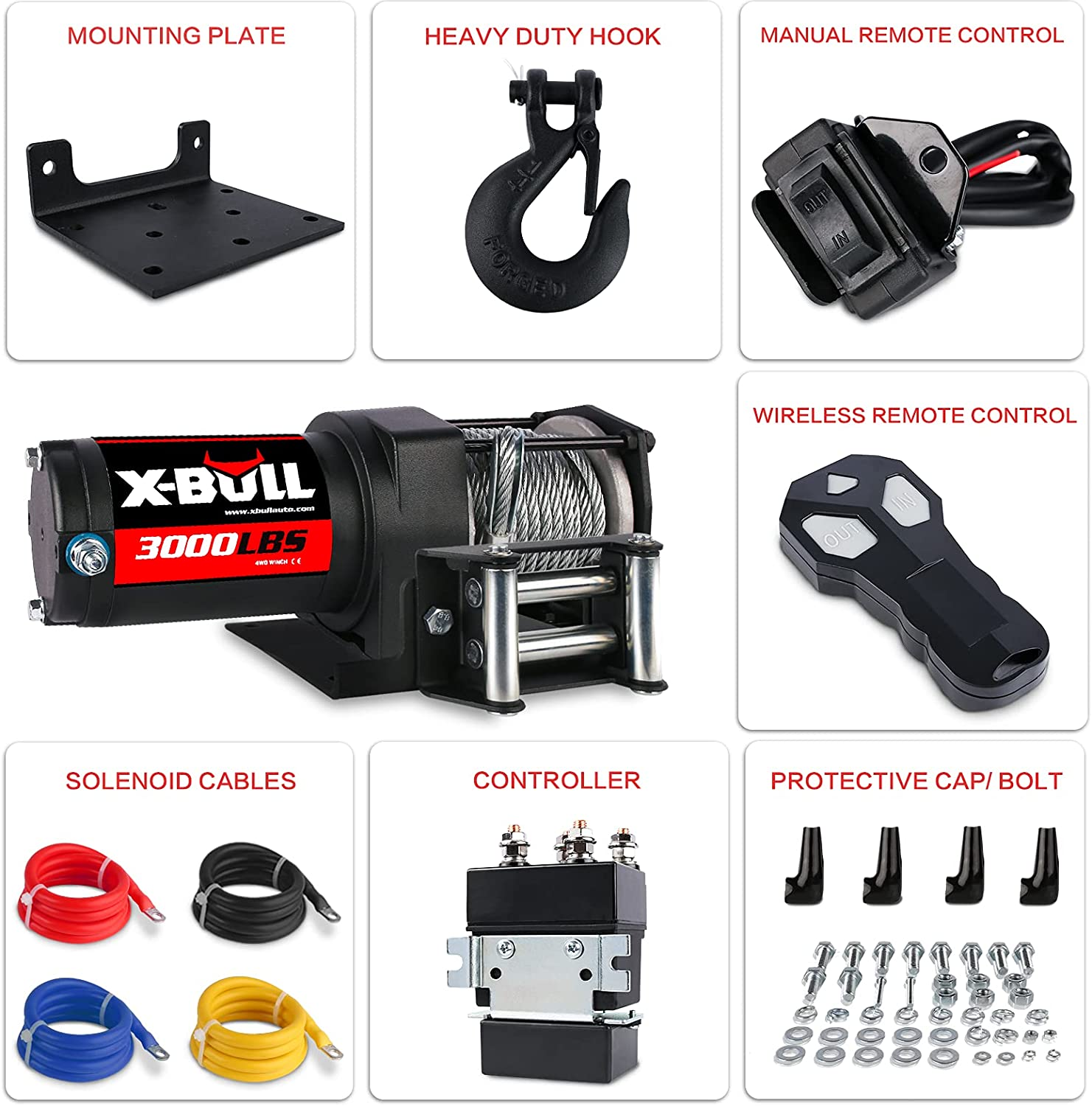 X-Bull 12V 3000Lbs/1360Kg Electric ATV Winch 2 Remote Wireles Control Steel Cable Boat ATV Kit&hellip; image number 5