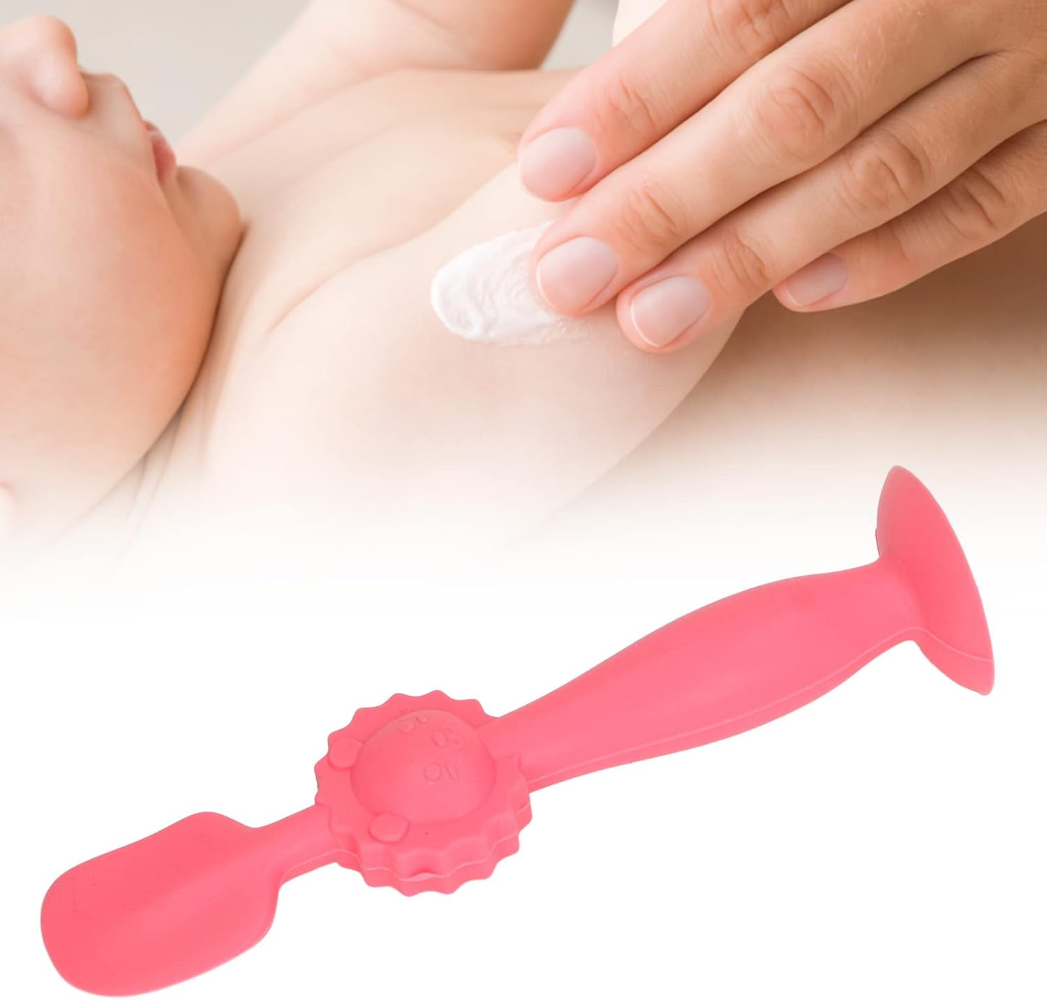 Baby Diaper Cream Brush, Silicone Stand Upright Skin Friendly Suction Cup Base Avoid Dirty Fingers Baby Diaper Cream Spatula for Home Use (Red) image number 3
