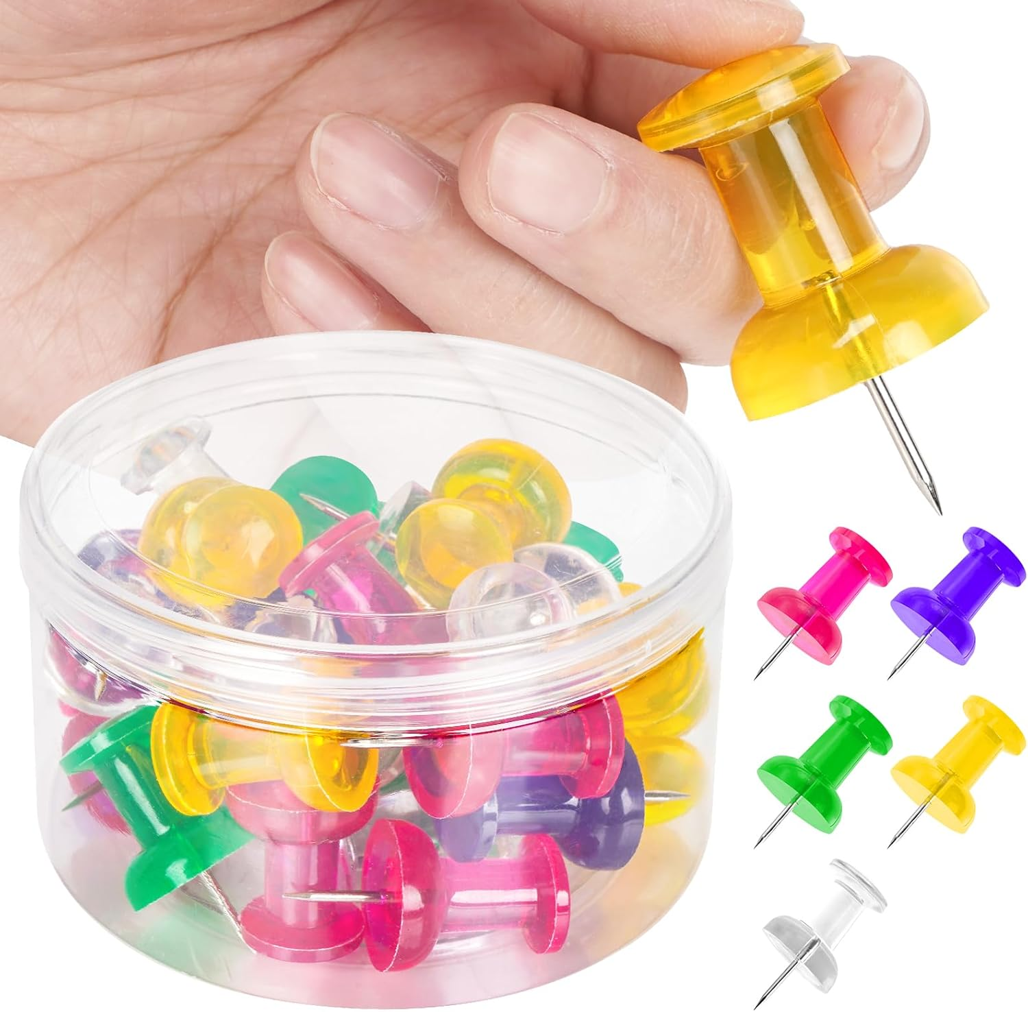 DANRONG 30 PCS Jumbo Push Pins for Bulletin Board, Large Thumb Tacks for Wall, 1.81 Inch, Giant Clear Thumbtacks, Pin Tacks for Cork Board Hanging Maps Photos Posters Calendar, Office School Supplies