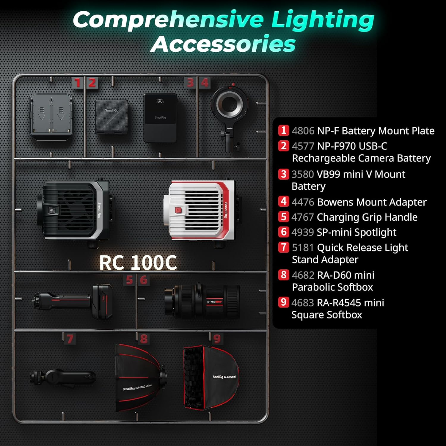 Smallrig RC 100C RGBWW LED Video Light, with App Control, 100W Mini COB Continuous Output Lighting, Handheld Spotlight 2700-10000K/CRI 96+/TLCI 98+/12 Effects, 11000Lux/1M, Lite Version Ink Blue, 5377 image number 6