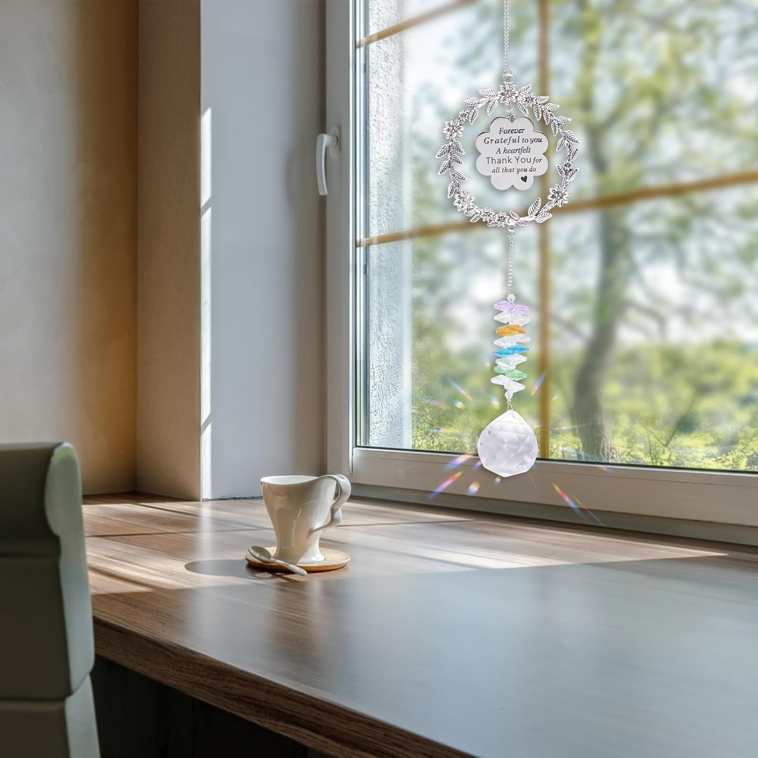 HACRAHO Pet Suncatcher, Memorial Gift for Dogs, Clear Crystal Ball Rainbow Suncatcher with Metal Flower Wreath and Memorial Label, Metal Wreath Design Ornament image number 2