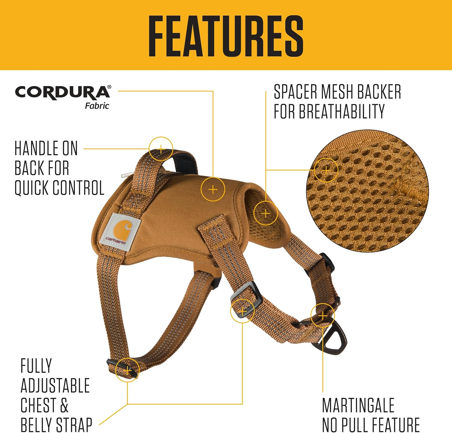 Carhartt Nylon Duck No Pull Dog Harness, Fully Adjustable Dog Harness with Quick Control Handle and Reflective Accents, Carhartt Brown, Large image number 5