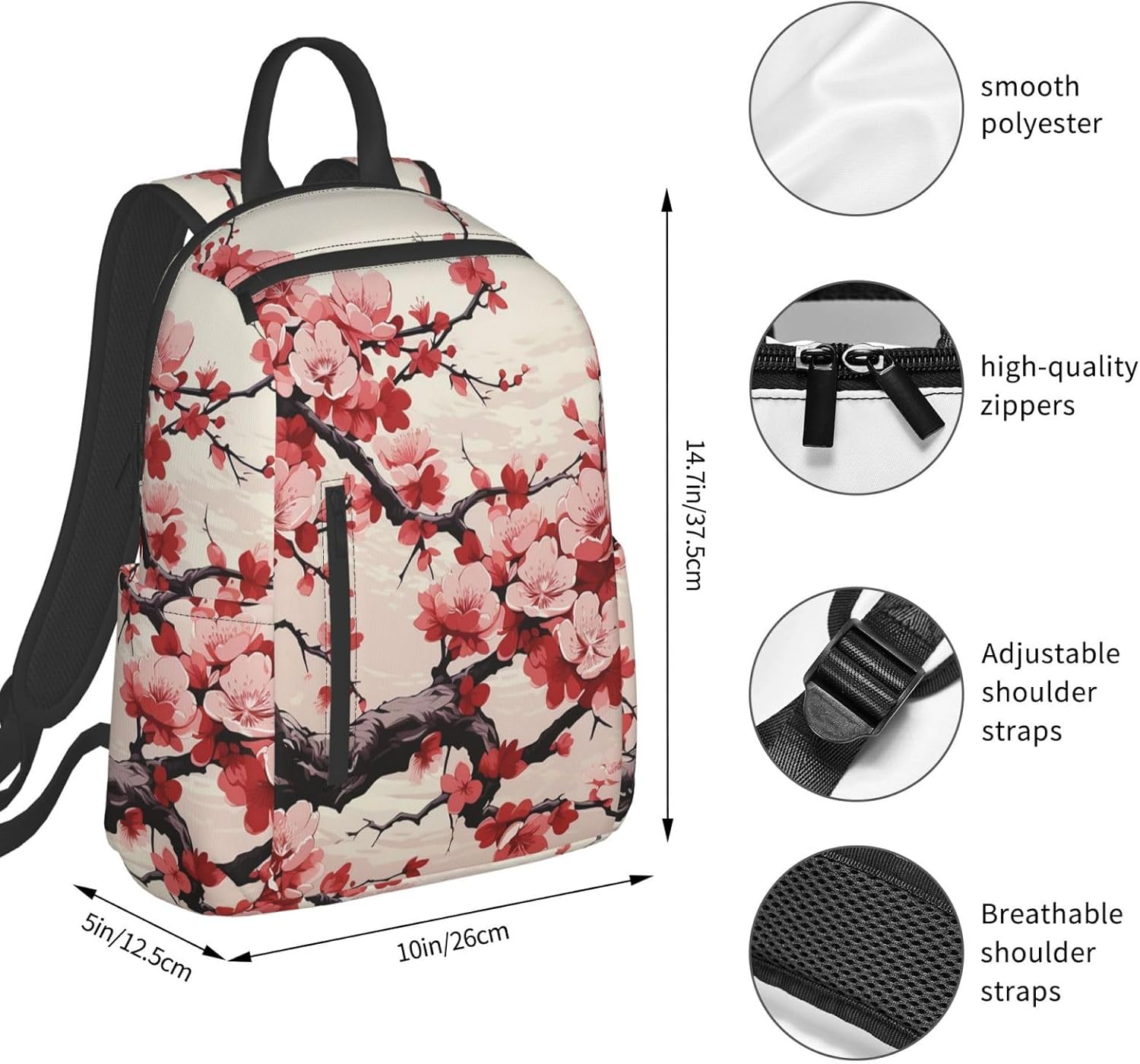JHLMN Backpack Japanese Floral Cherry Blossom Travel Casual Laptop Backpack Adjustable Hiking Daypack for Men Women - Blue Flame image number 2