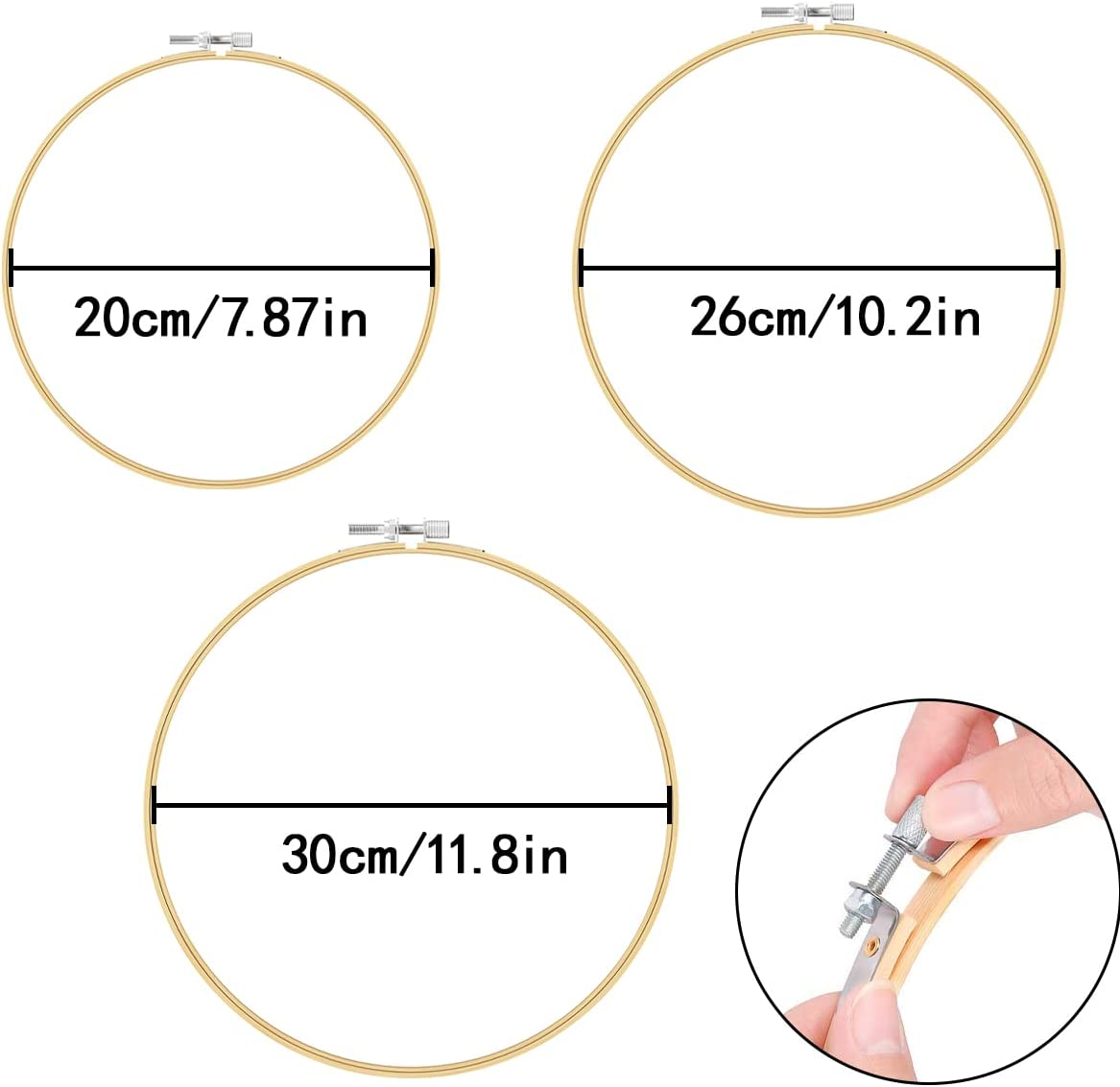 BEZANU Embroidery Hoop, 3PCS Circle Bamboo Cross Stitch Hoop for DIY Art Craft Sewing (20Cm, 26Cm, 30Cm) image number 5