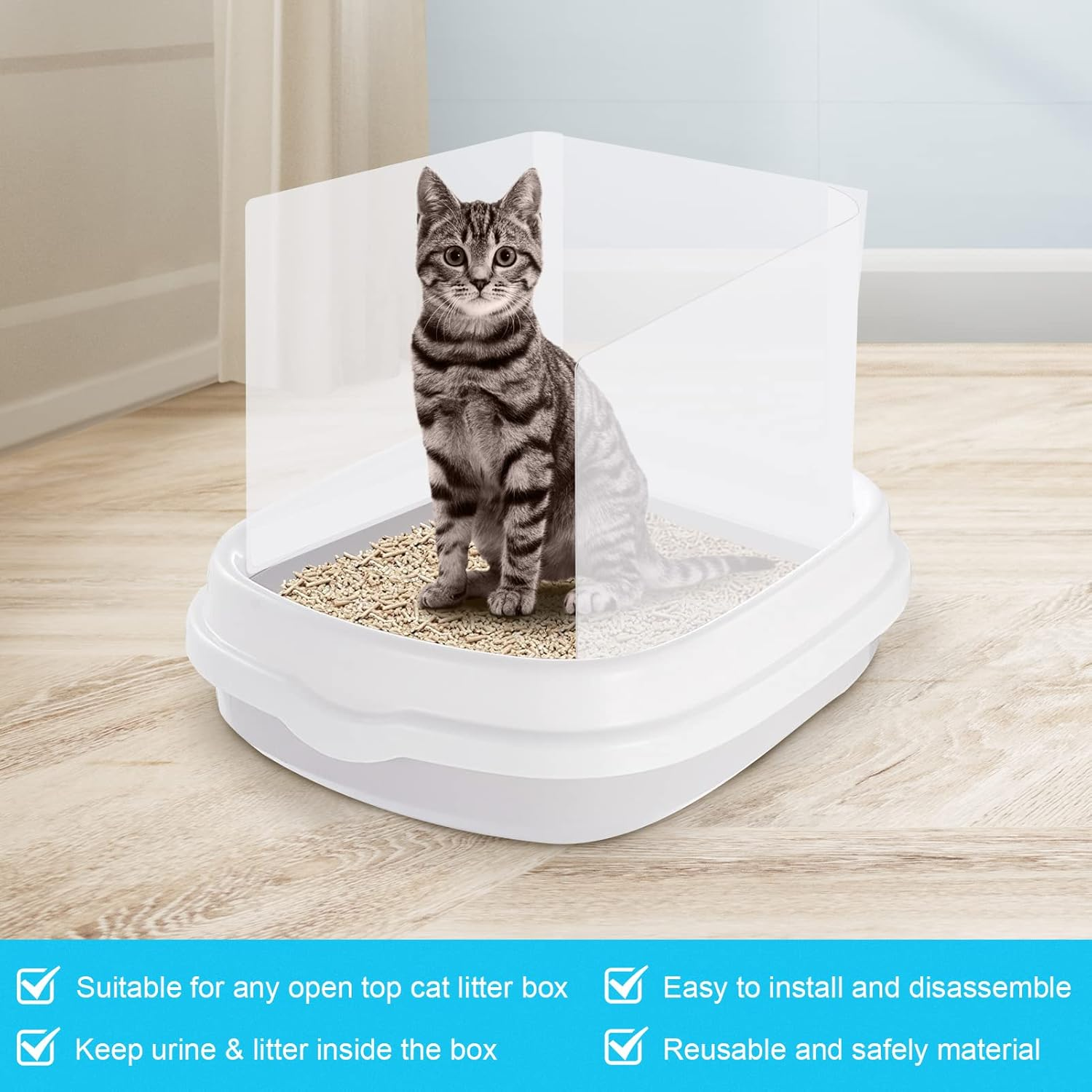 6 Pcs Cat Litter Box Splash Guard Pee Shields - Anti-Splashing Reusable High Sided Litter Box High Wall Cat Toilet Training Kit for Open Top Litter Pan (Litter Box Not Included) image number 5