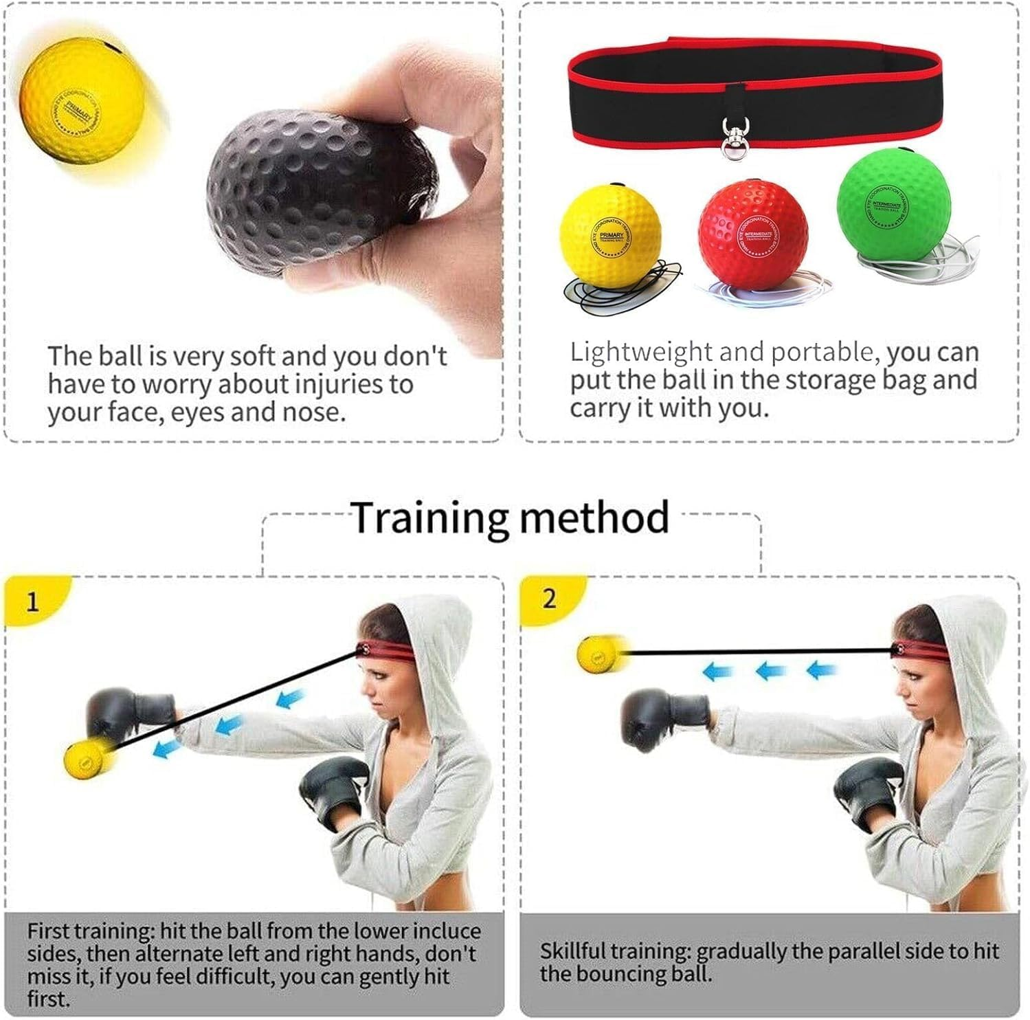Riksam Boxing Reflex Balls Family Pack &ndash; Boxing Ball MMA Set with 2 Adjustable Headband and 4 Levels Boxing Ball to Improve Speed and Hand-Eye Coordination for Men, Kids Boxing Equipment image number 5