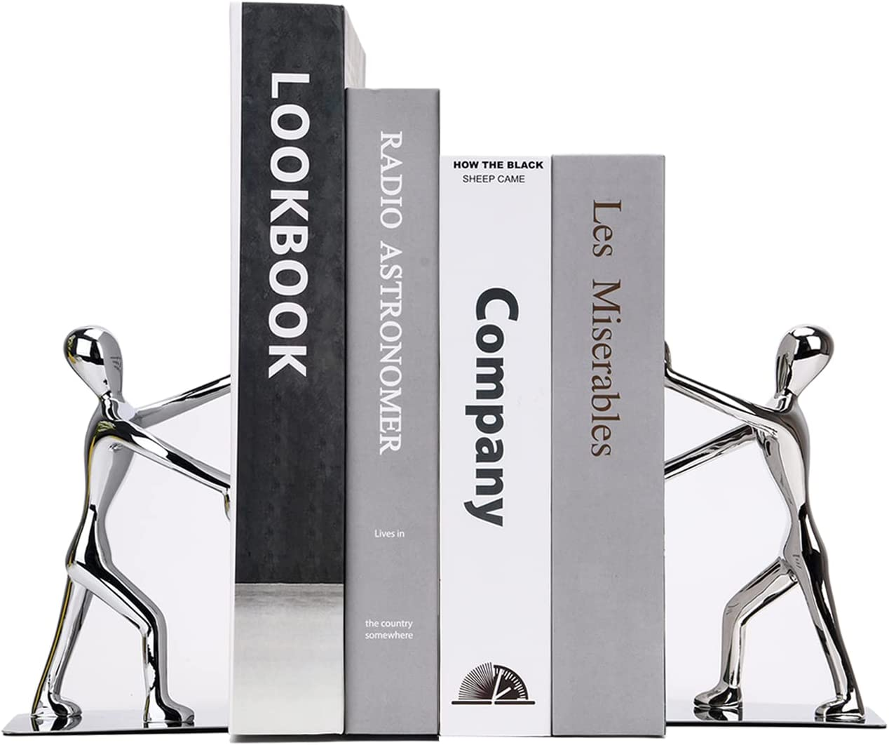 Merrynine Heavy Duty Bookends, 2 Pack Stainless Steel Kung Fu Man Book End, Creative Metal Book Shield for Home Office Library Decoration,Fashion Gift image number 3