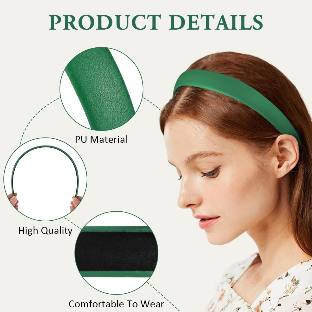 LOPHE Headband Green, PU Leather Headband Vintage Wide Hair Bands, Vintage Wide Headband for Girls Women, Birthday, Party, Christmas Headband Decoration - Retro Orange image number 6