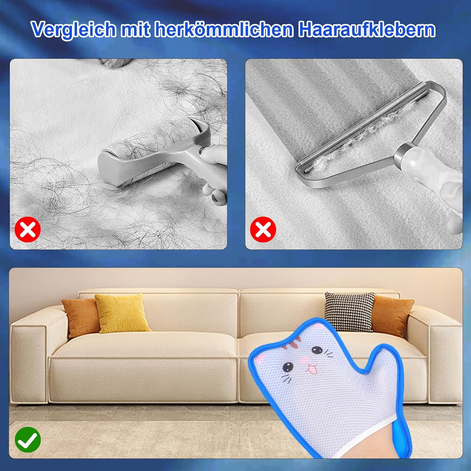 Pet Hair Remover Glove, Static Pet Hair Remover Glove, Reusable Cat Hair Remover, Breathable Dog Hair Removal for Removing Dogs and Cats Fur from Sofa, Carpet, Clothing, Pack of 2 image number 3