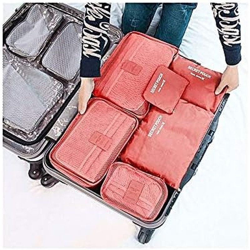 Go2Buy 6Pcs Travel Luggage Organizer Set Backpack Storage Pouches Suitcase Packing Bags (Peach Red) image number 2